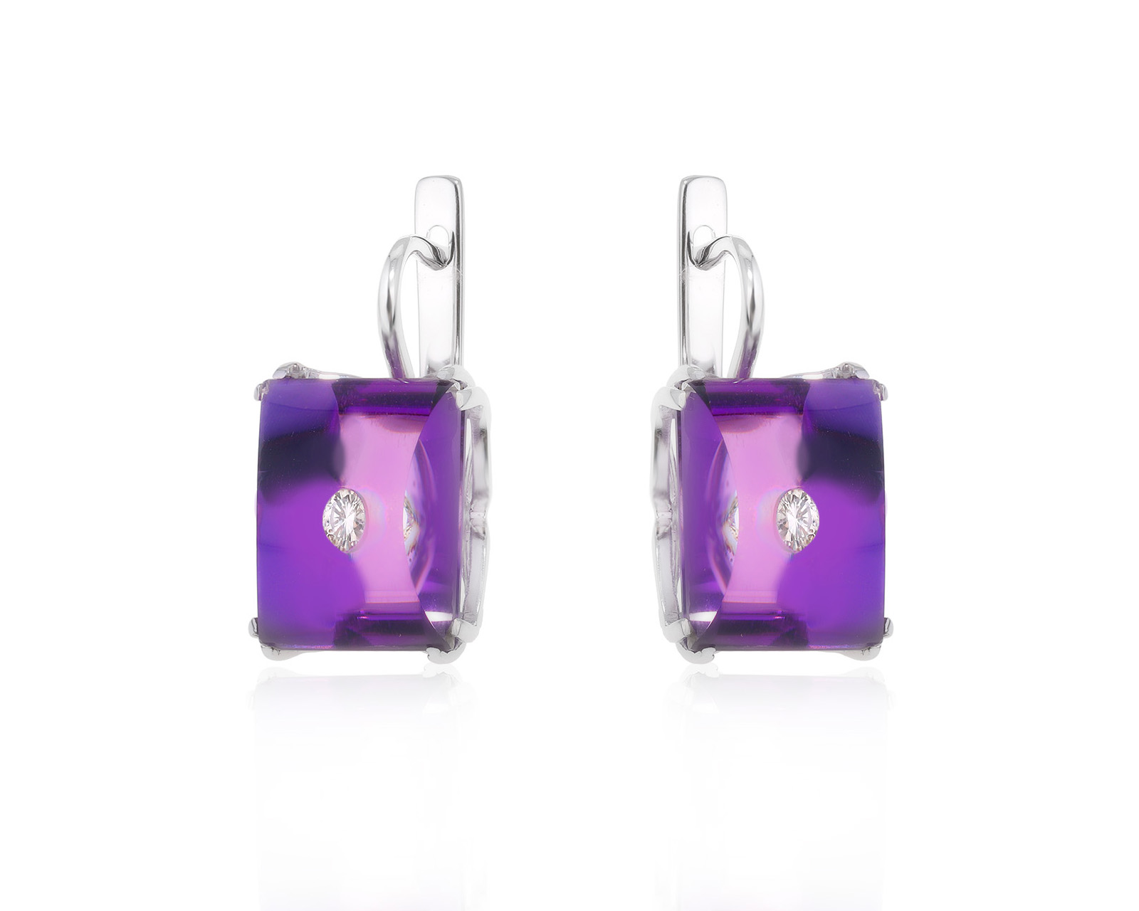 Золотые серьги с аметистами 7.40ct и хрусталем 7.40ct 210624/5 Золотые серьги с аметистами 7.40ct и хрусталем 7.40ct 210624/5