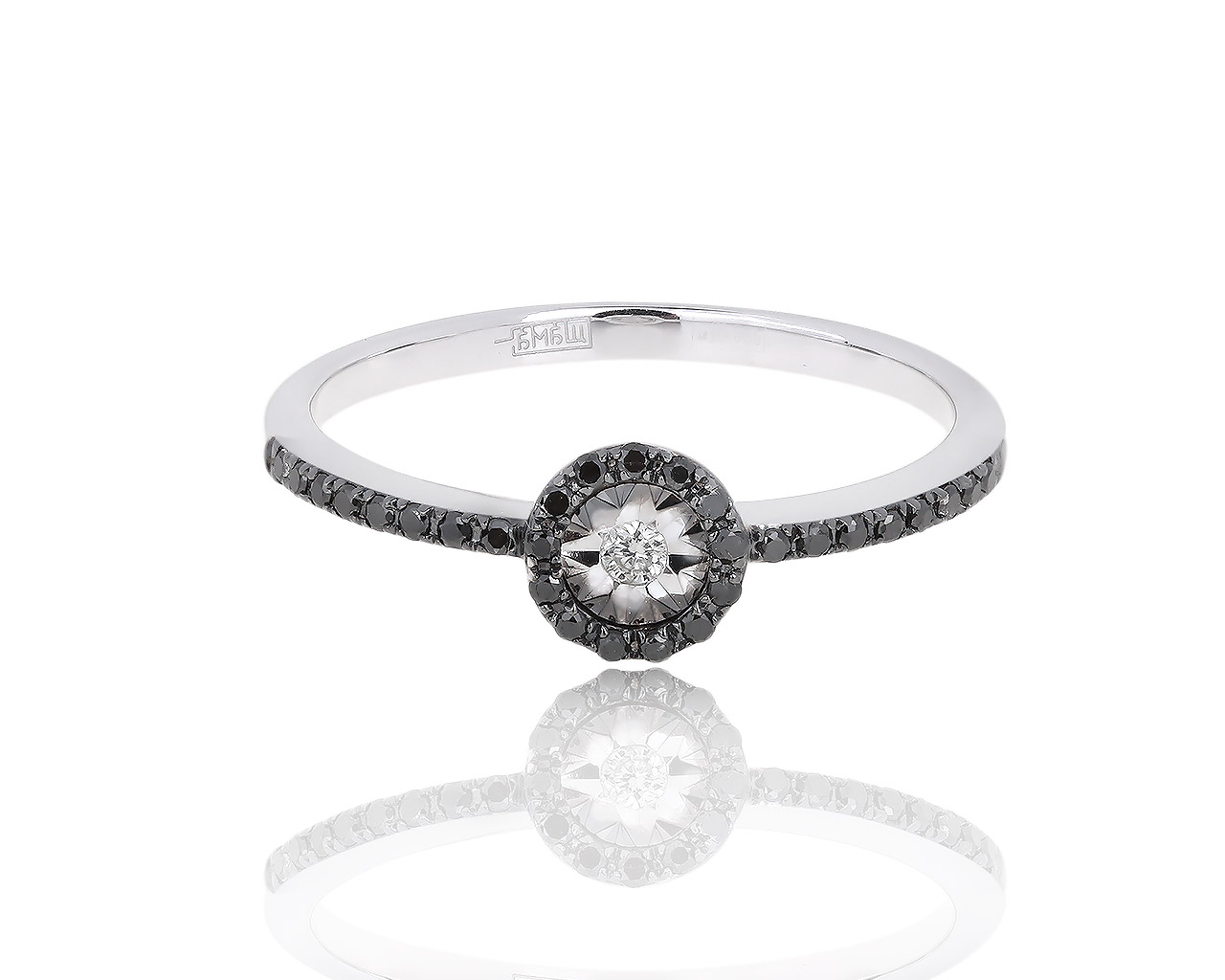 Утонченное золотое кольцо с черными и белыми бриллиантами 0.14ct 100418/18
