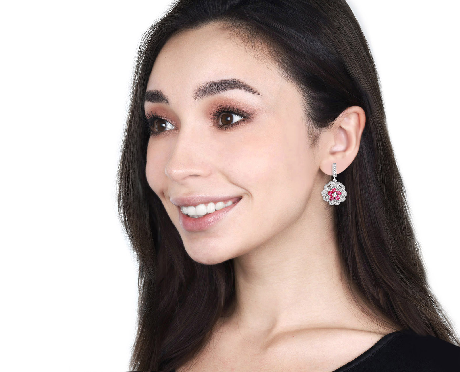 Золотые серьги с рубинами 2.60ct и бриллиантами 0.26ct