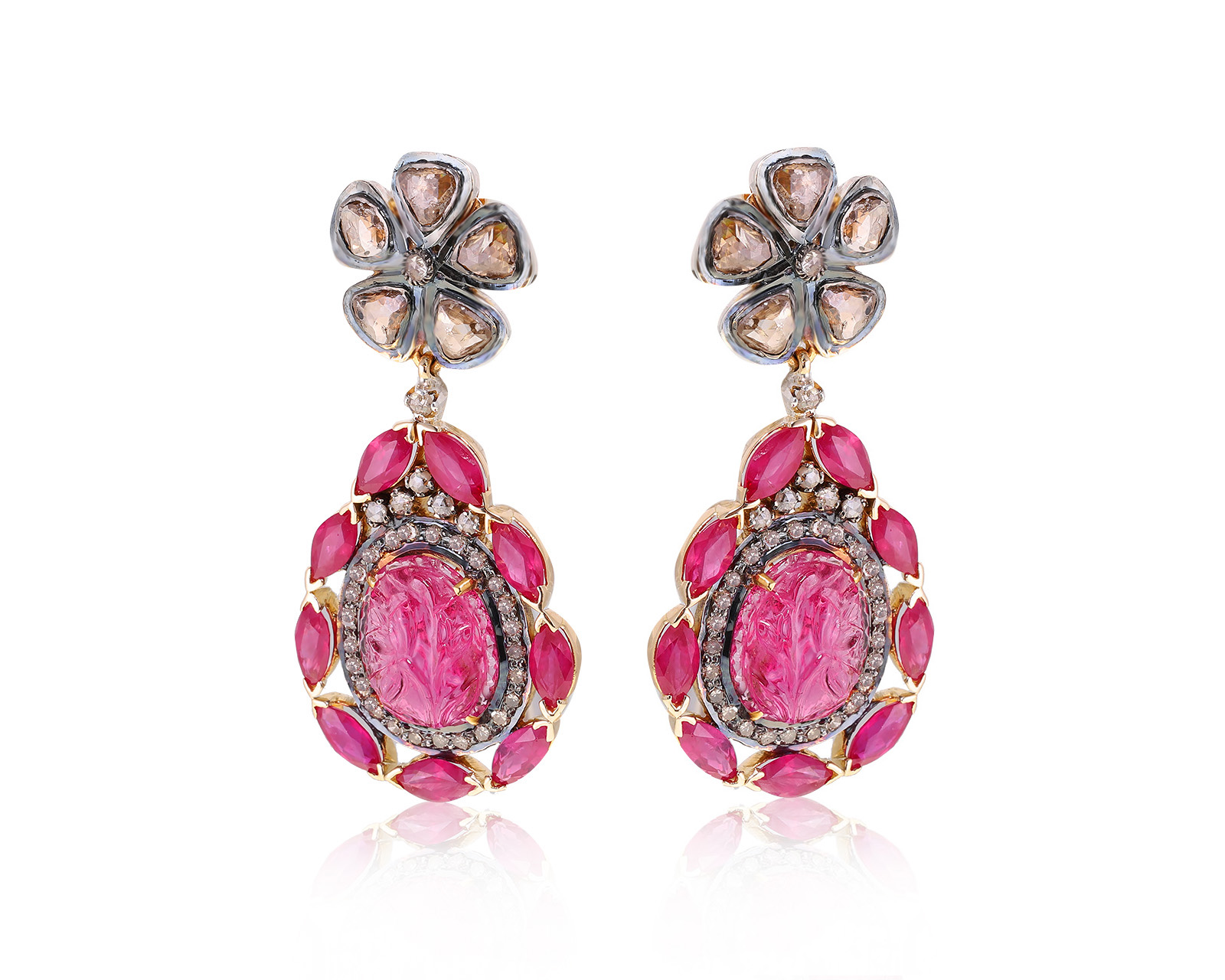 Золотые серьги с цветными камнями 13.22ct 050424/11 Золотые серьги с цветными камнями 13.22ct 050424/11
