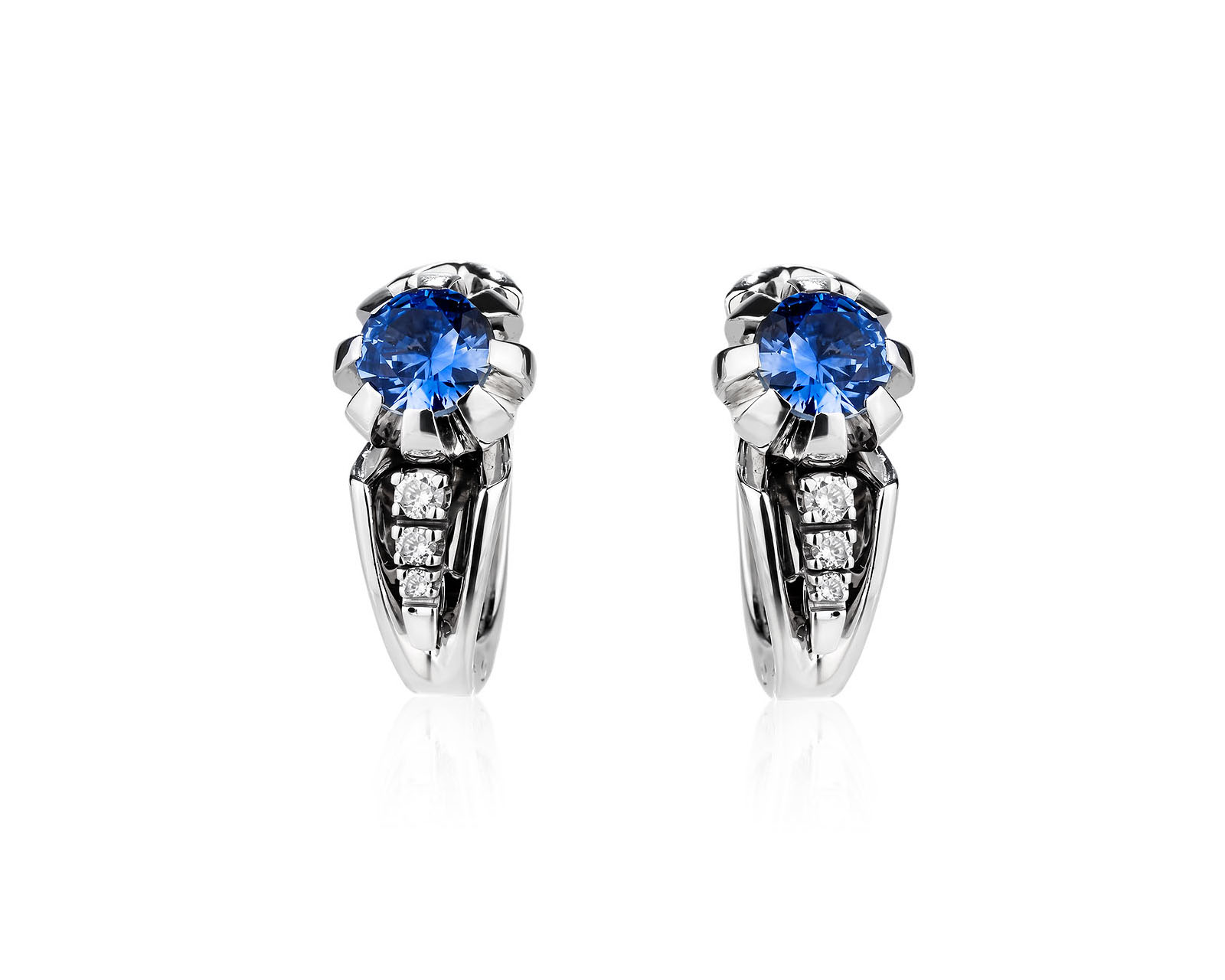 Золотые серьги с сапфирами 1.02ct и бриллиантами 0.07ct 090626/16