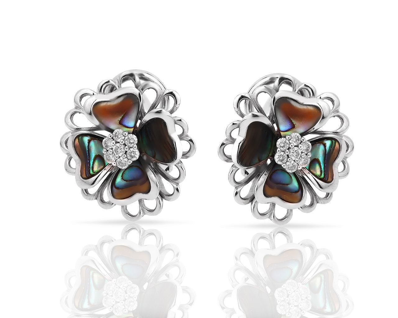 Золотые серьги с перламутром и бриллиантами 0.20ct 110418/8