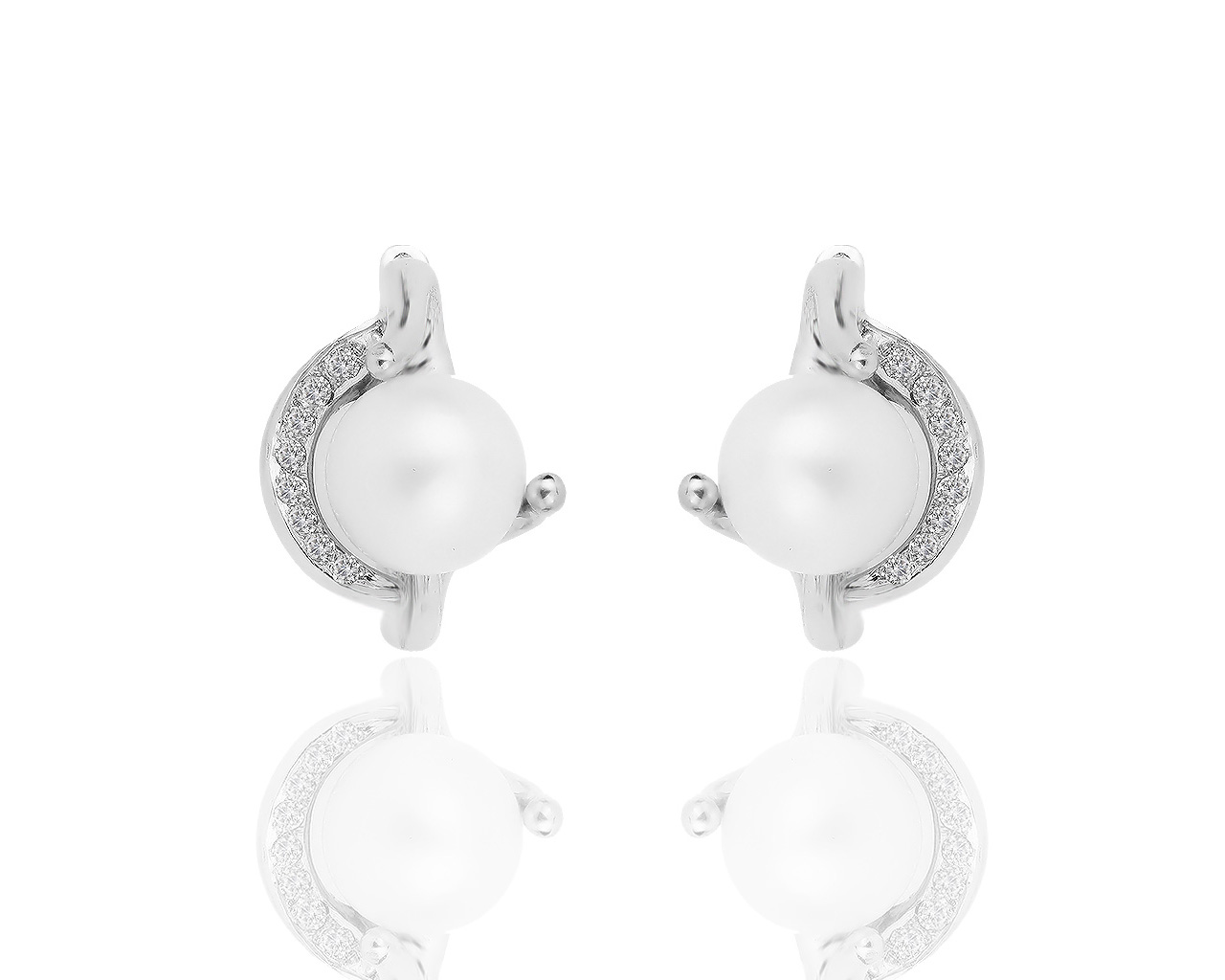 Оригинальные золотые серьги с жемчугом и бриллиантами 0.22ct Otelina Paris 070817/8