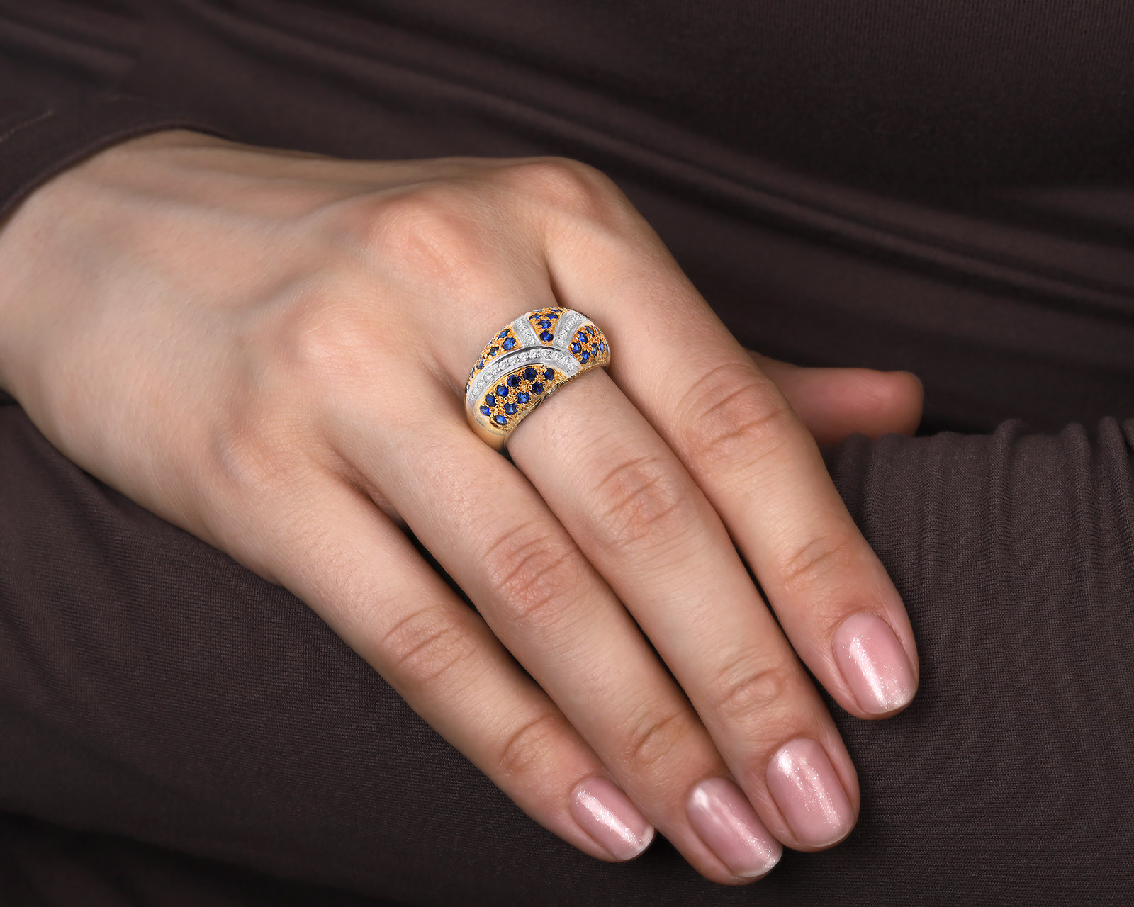 Золотое кольцо с сапфирами 1.56ct и бриллиантами 0.27ct