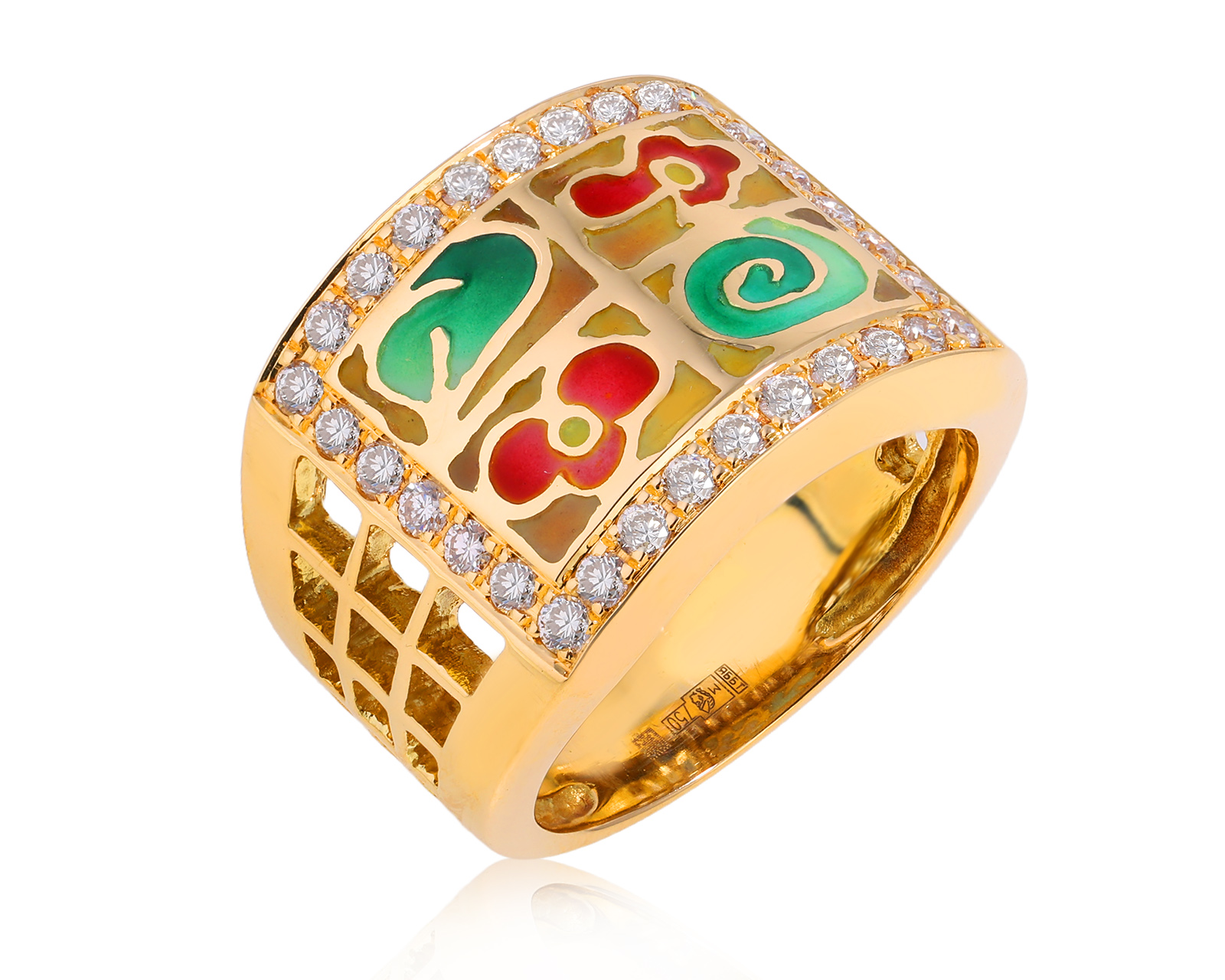 Золотое кольцо с эмалью и бриллиантами 0.65ct 040725/12