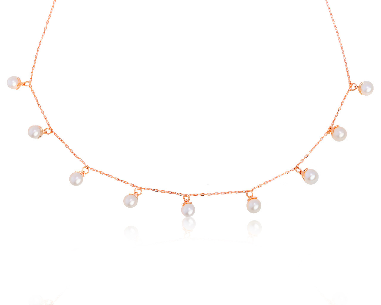 Потрясающее золотое колье с жемчугом 5 мм 150521/12
