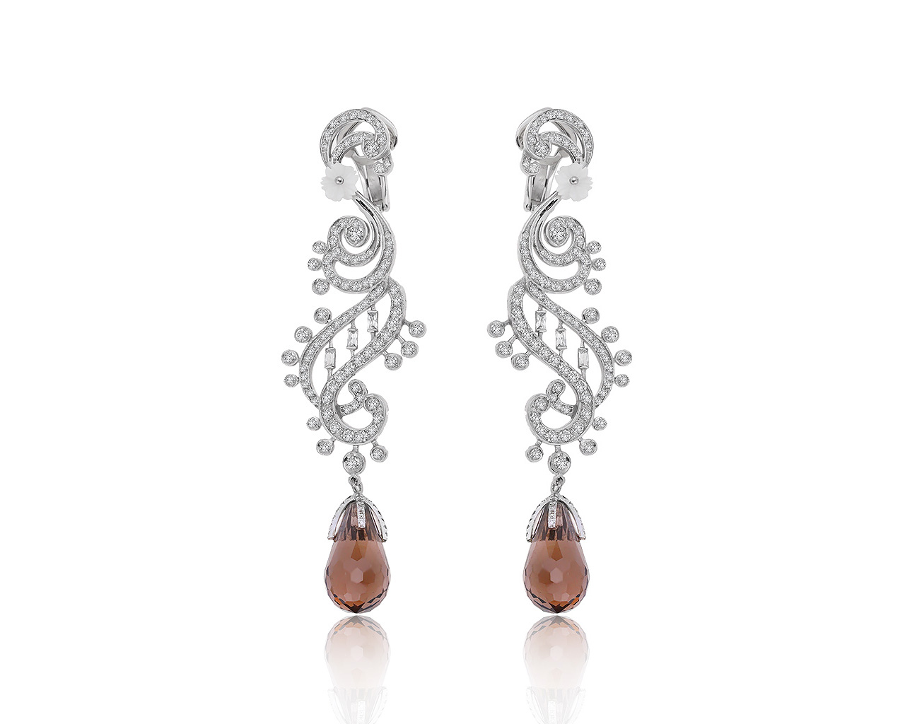 Восхитительные золотые серьги с дымчатым кварцем 15.04ct 200320/2