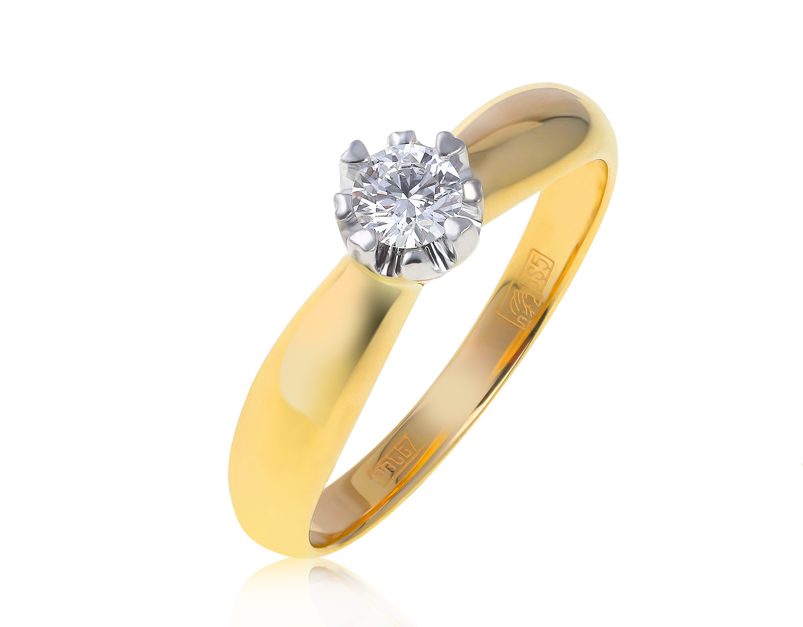Престижное золотое кольцо с бриллиантом 0.22ct