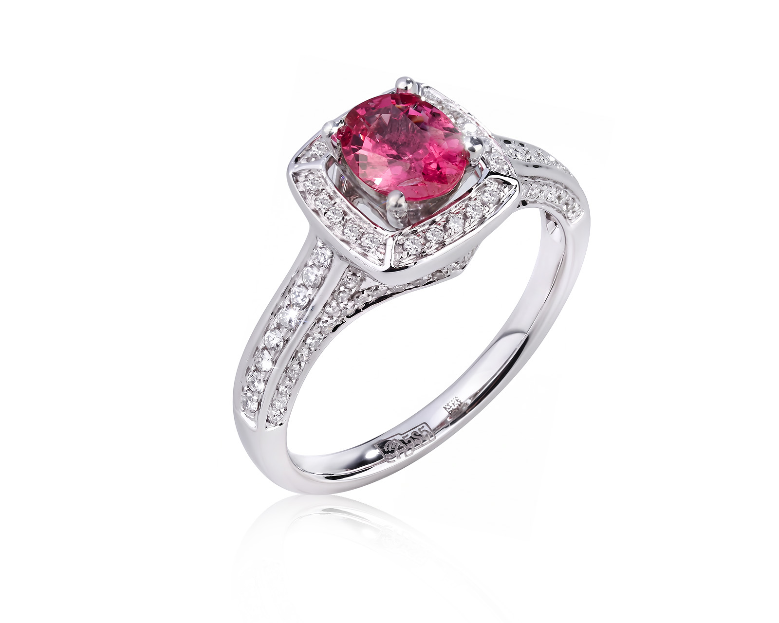 Золотое кольцо с розовой шпинелью 0.76ct и бриллиантами 0.39ct 020826/ПКМ442