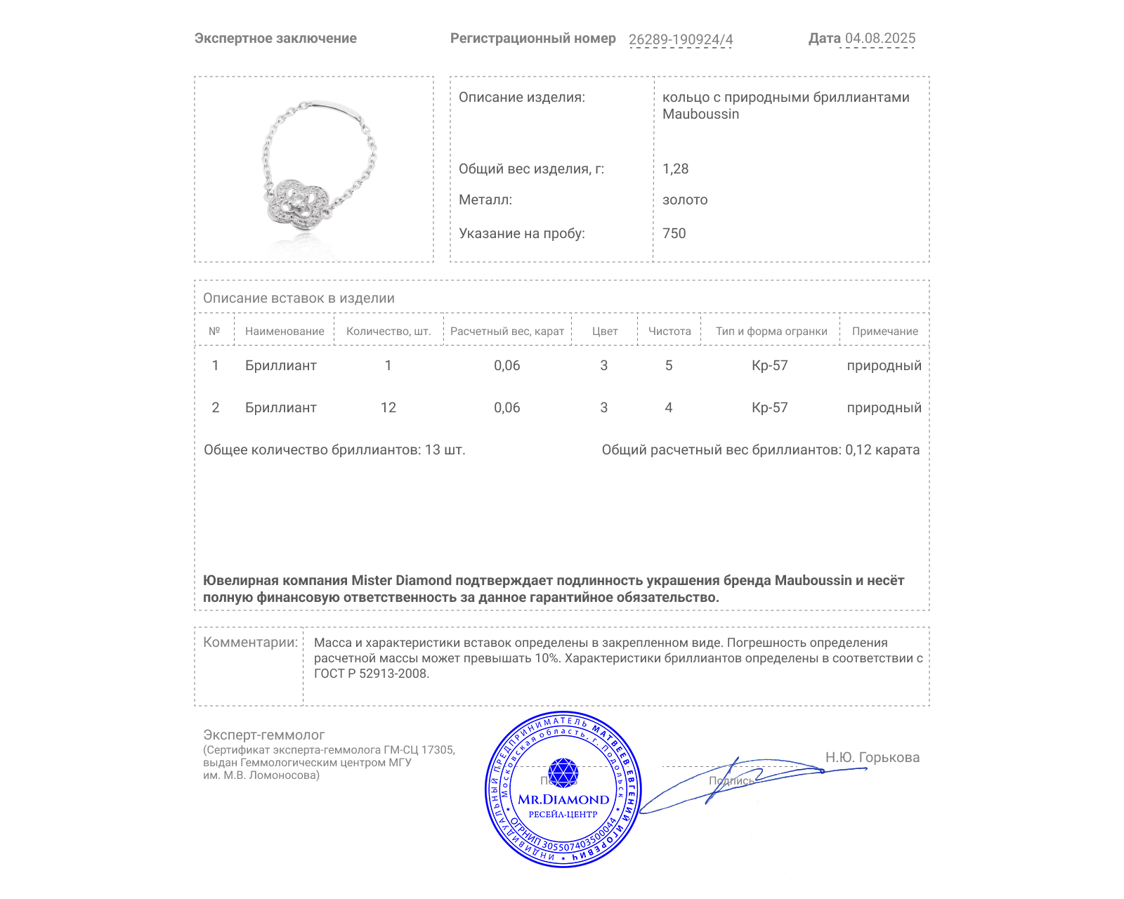 Оригинальное золотое кольцо Mauboussin Chance of love