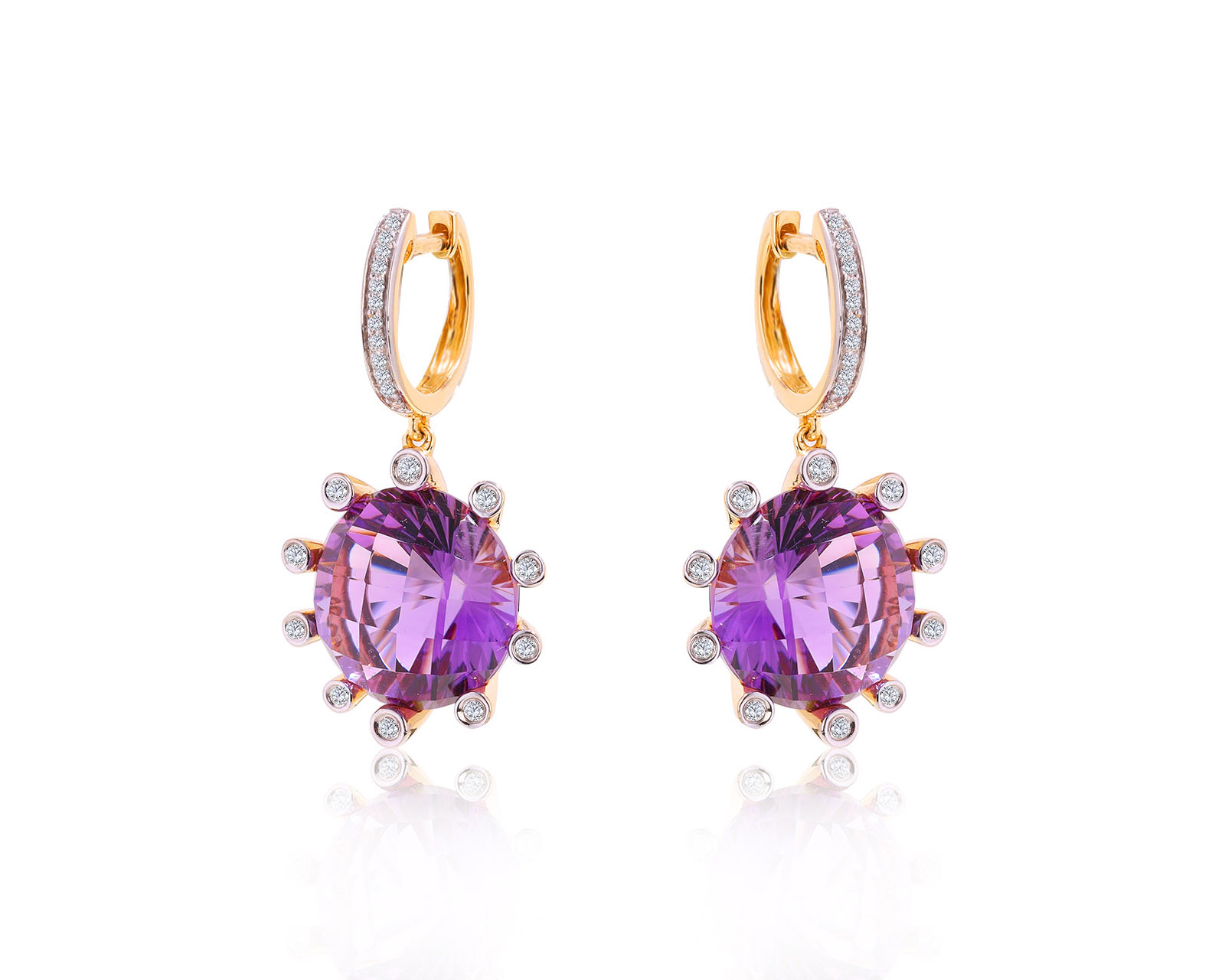 Великолепные золотые серьги с аметистами 14.45ct