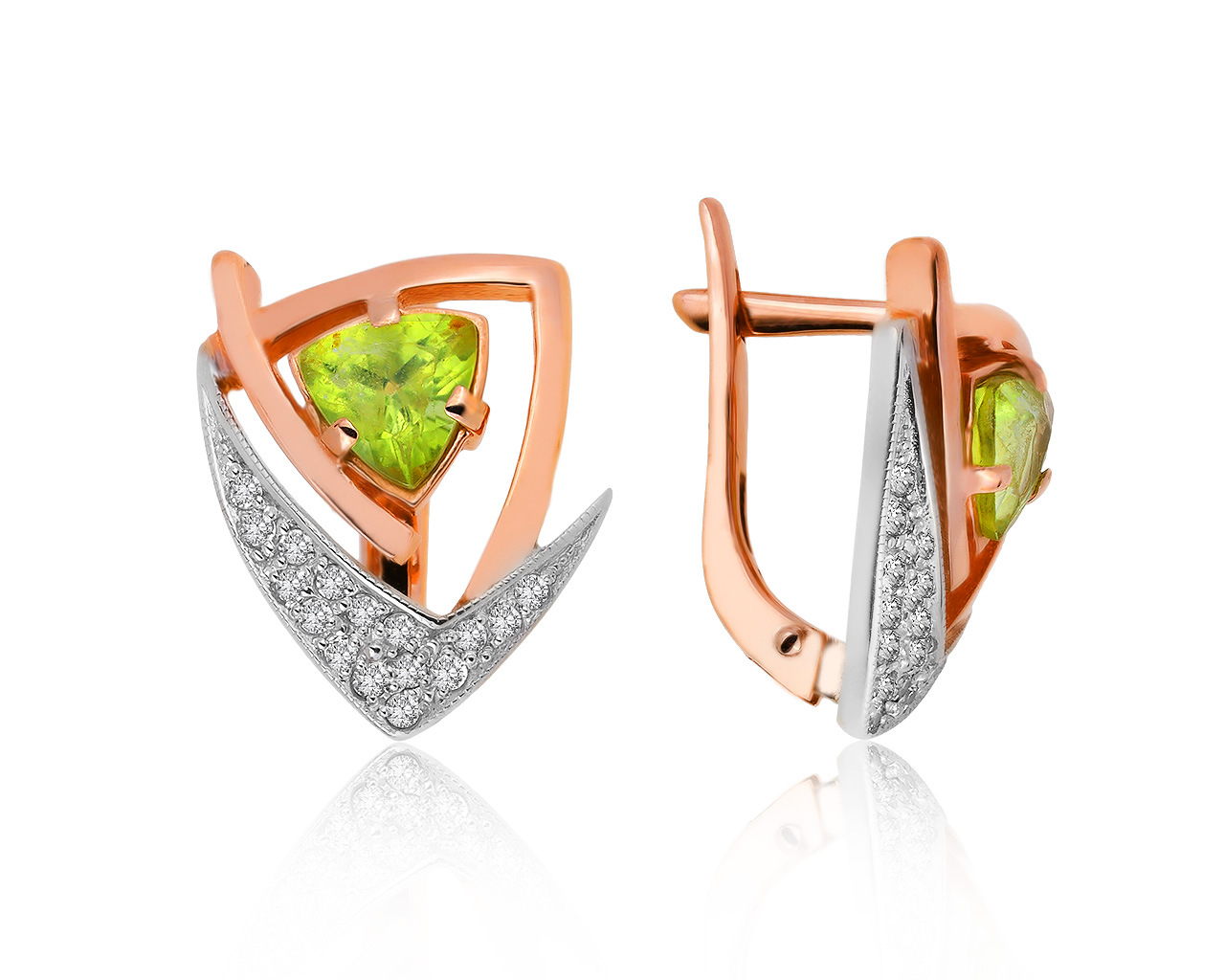 Нарядные золотые серьги с хризолитами 1.01ct
