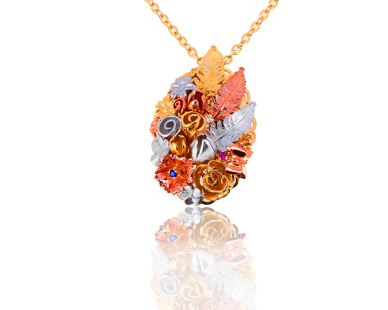 Оригинальный золотой кулон с бриллиантами 0.06ct и сапфирами 0.04ct Roberto Bravo 250619/8