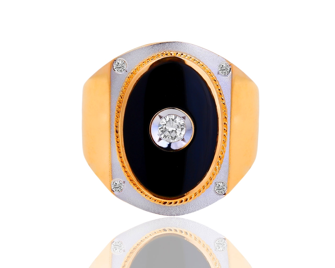 Золотое кольцо-печатка с ониксом и бриллиантами 0.23ct 221018/2