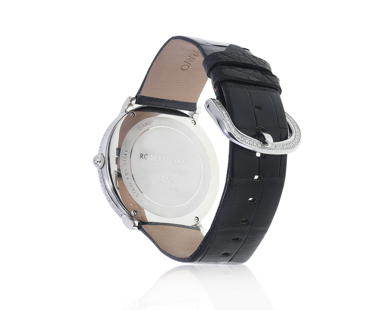 Оригинальные стальные часы с бриллиантами 3.49ct Roberto Bravo