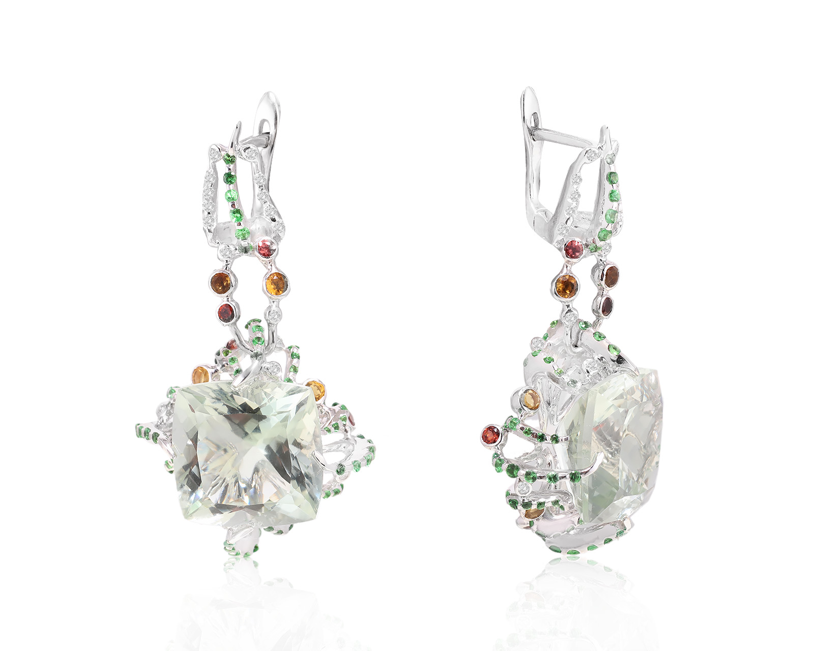Золотые серьги с цветными камнями 32.22ct