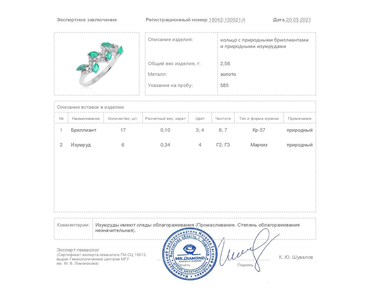 Женственное золотое кольцо с изумрудами 0.34ct