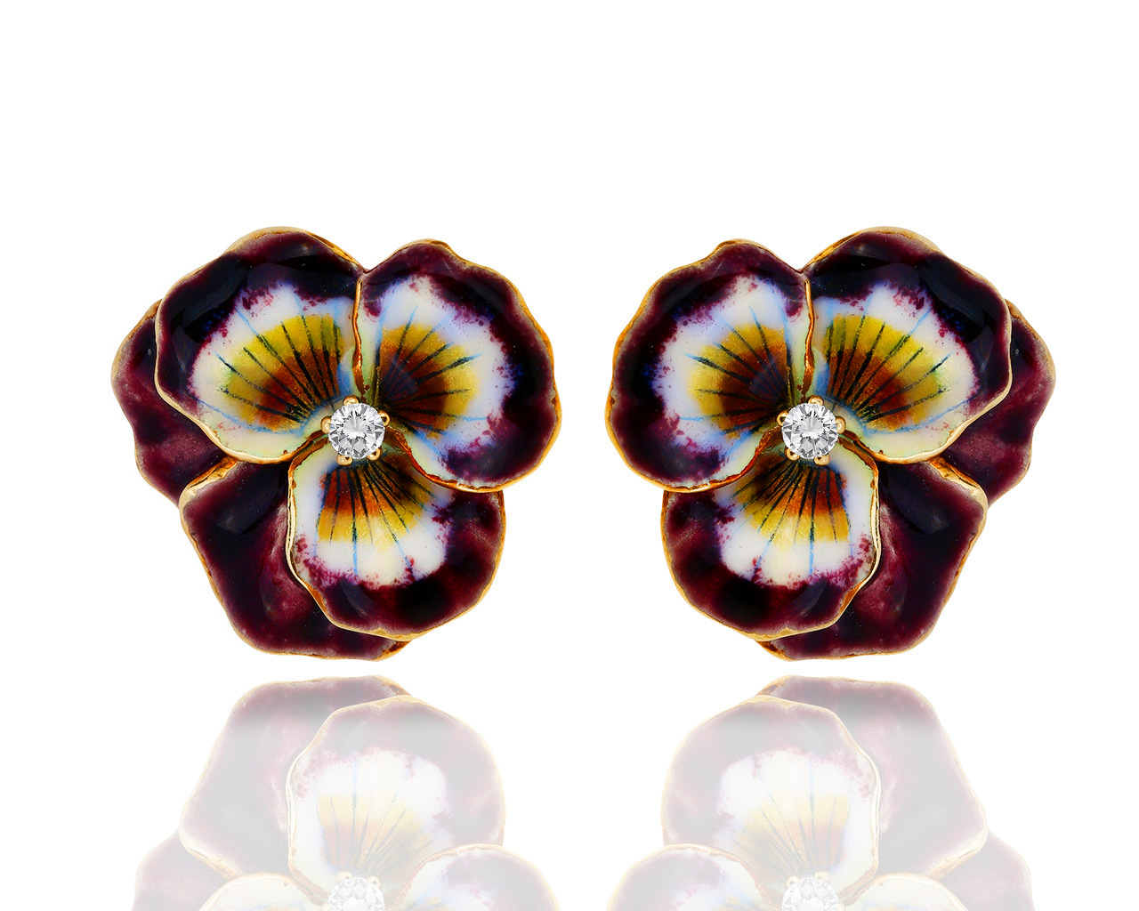 Золотые серьги с цветными эмалями и бриллиантами 0.16ct 180419/6 Золотые серьги с цветными эмалями и бриллиантами 0.16ct 180419/6