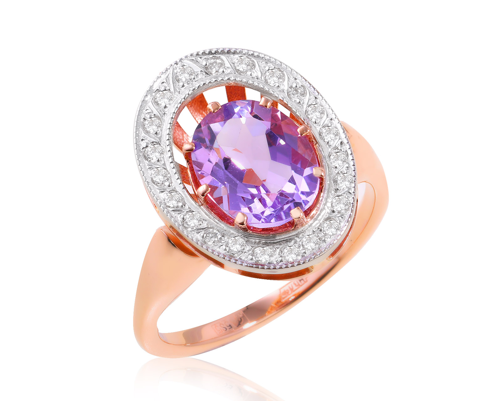 Золотое кольцо с розовым сапфиром 3.30ct и бриллиантами 0.22ct 260324/4 Золотое кольцо с розовым сапфиром 3.30ct и бриллиантами 0.22ct 260324/4