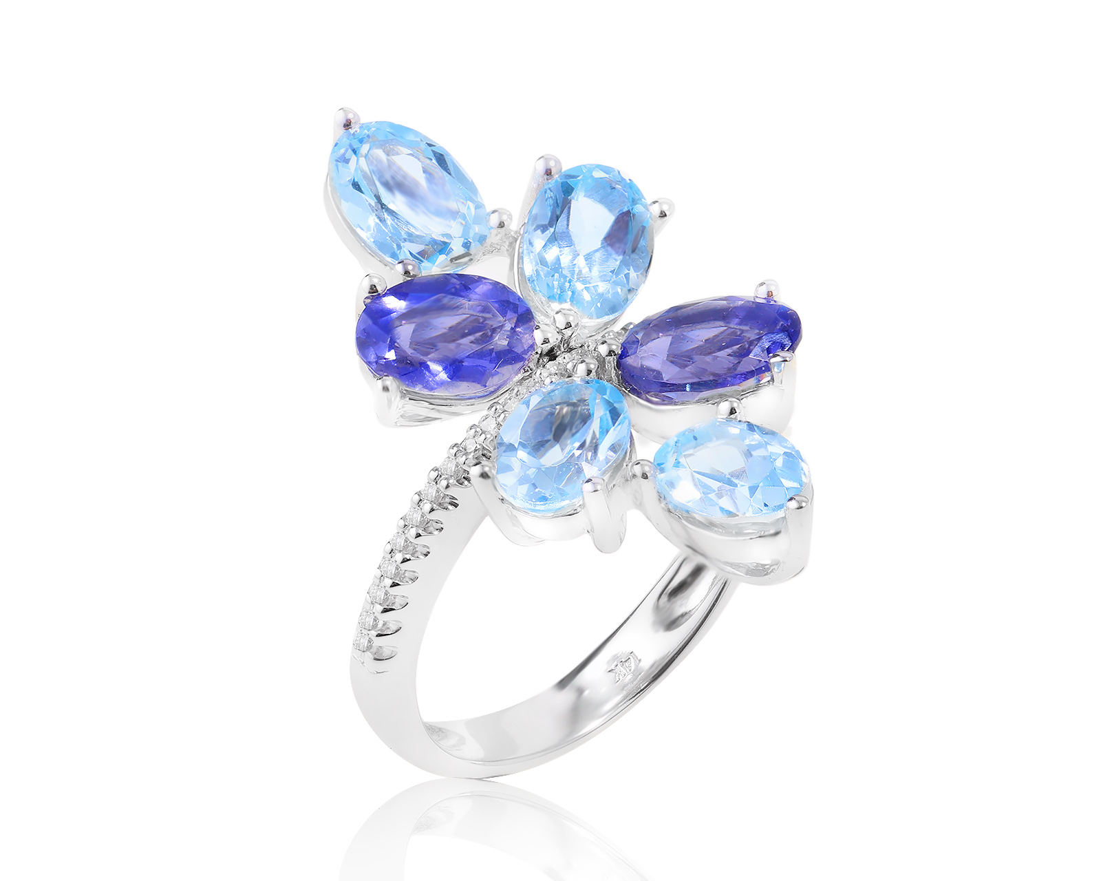 Золотое кольцо с топазами 3.80ct и танзанитами 1.54ct 190224/37