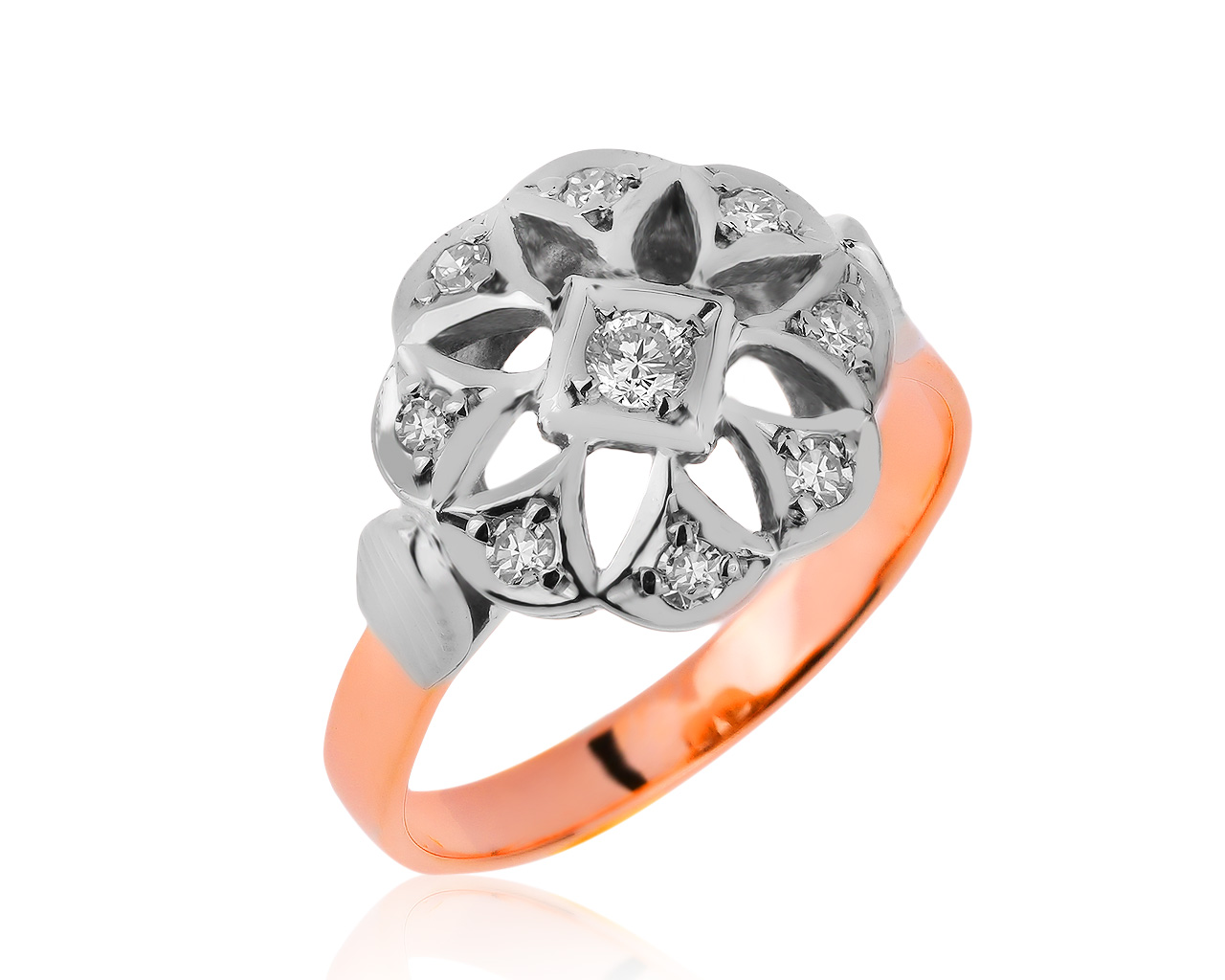 Винтажное золотое кольцо с бриллиантами 0.26ct СССР 010720/2 Винтажное золотое кольцо с бриллиантами 0.26ct СССР 010720/2