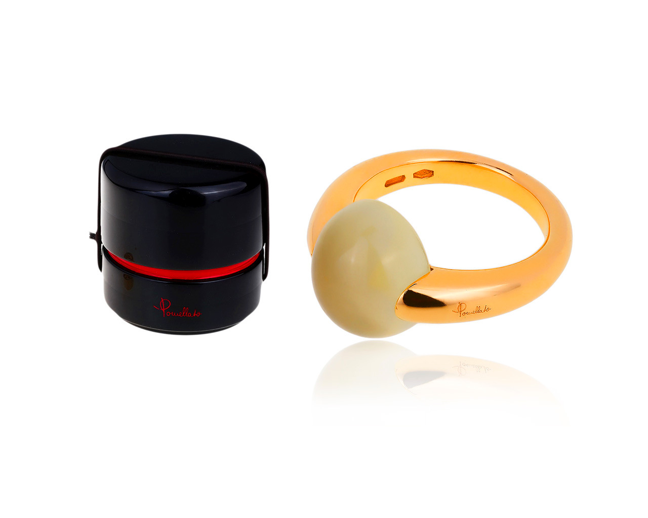 Нежное золотое кольцо с молочным халцедоном Pomellato