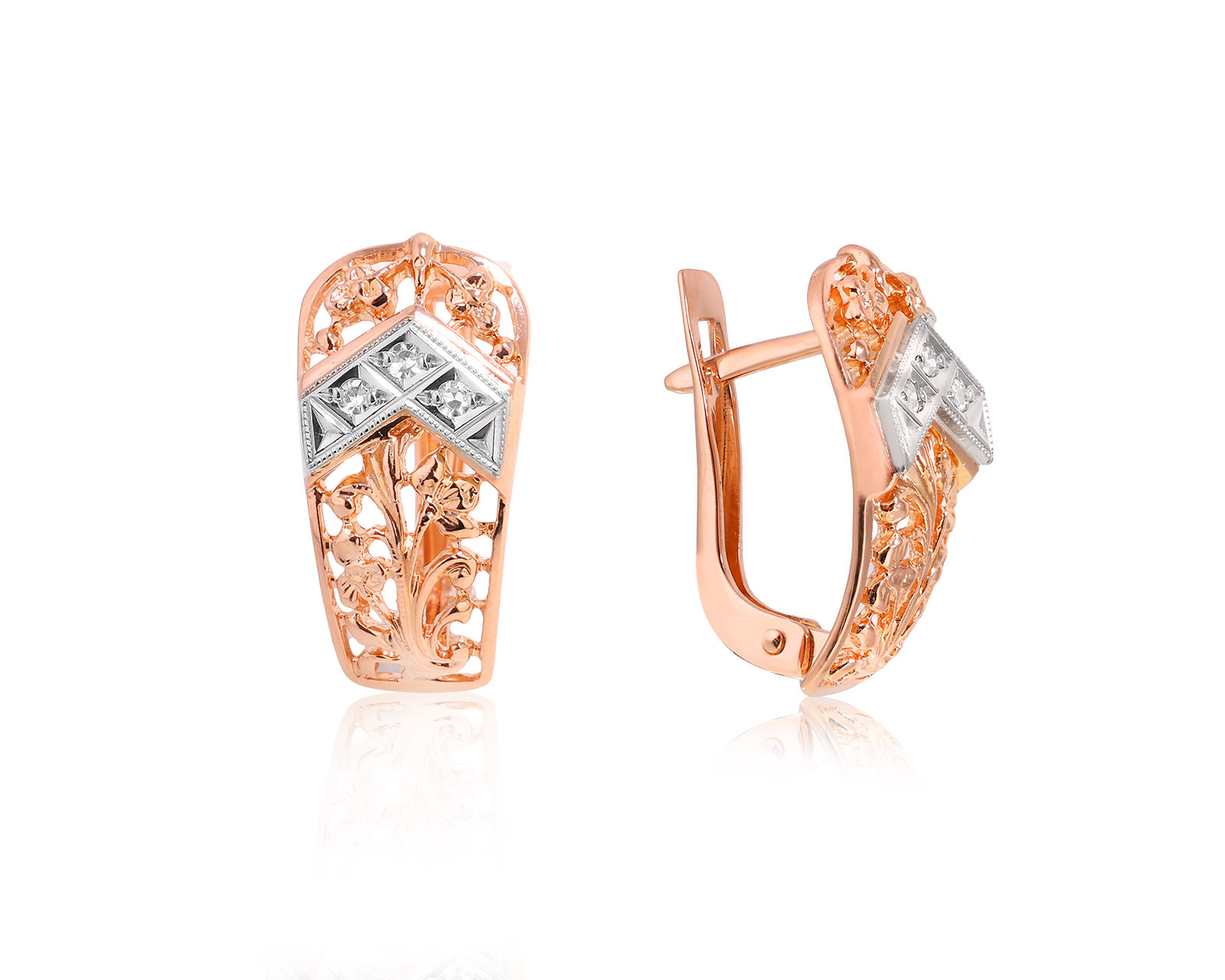 Золотые серьги с бриллиантами 0.06ct 011024/12