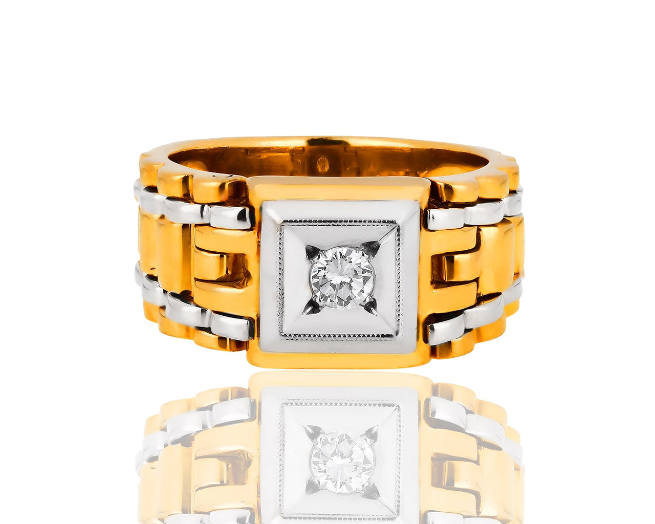 Массивное золотое кольцо-печатка с бриллиантом 0.21ct 191118/2