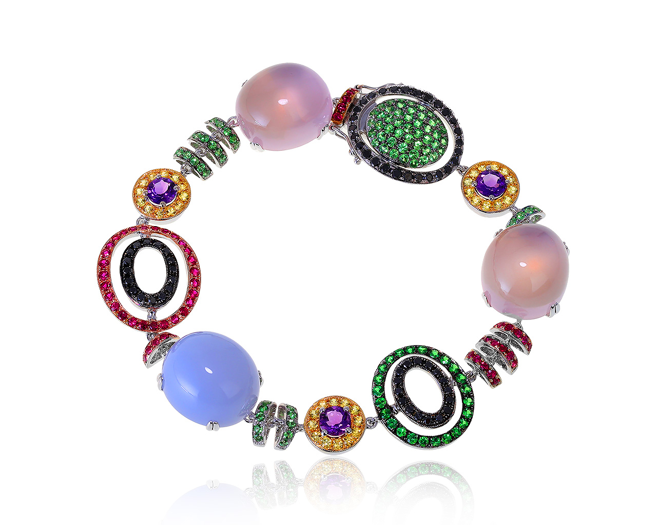 Завораживающий золотой браслет с цветными камнями 031120/11