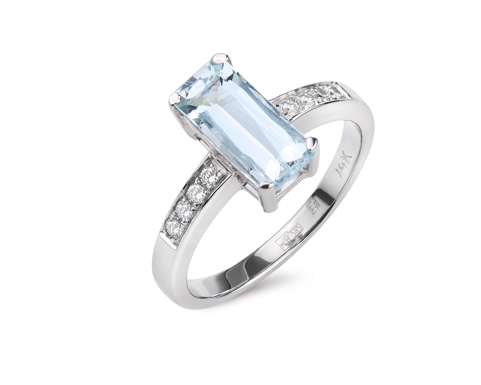 Золотое кольцо с аквамарином 1.34ct и бриллиантами 0.14ct 080626/34