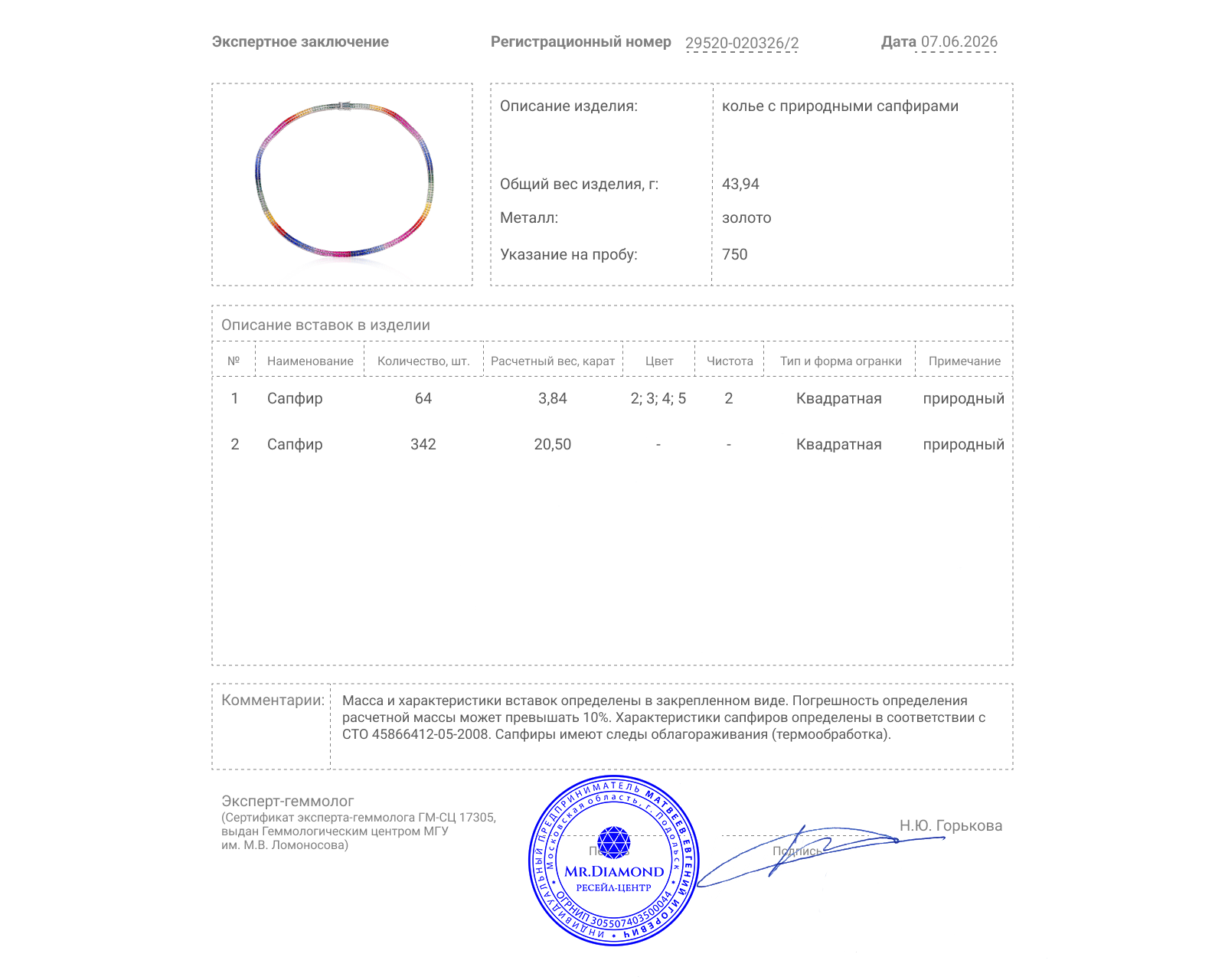 Золотое колье с синими 3.84ct и цветными 20.50ct сапфирами