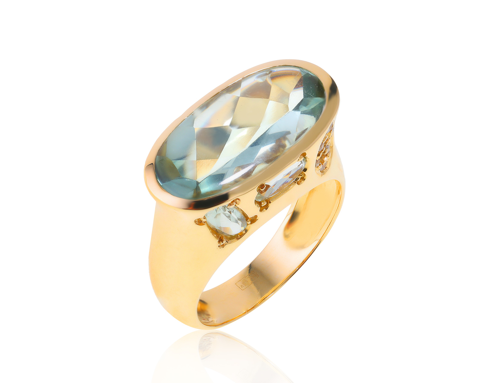 Праздничное золотое кольцо с празиолитом 6.05ct