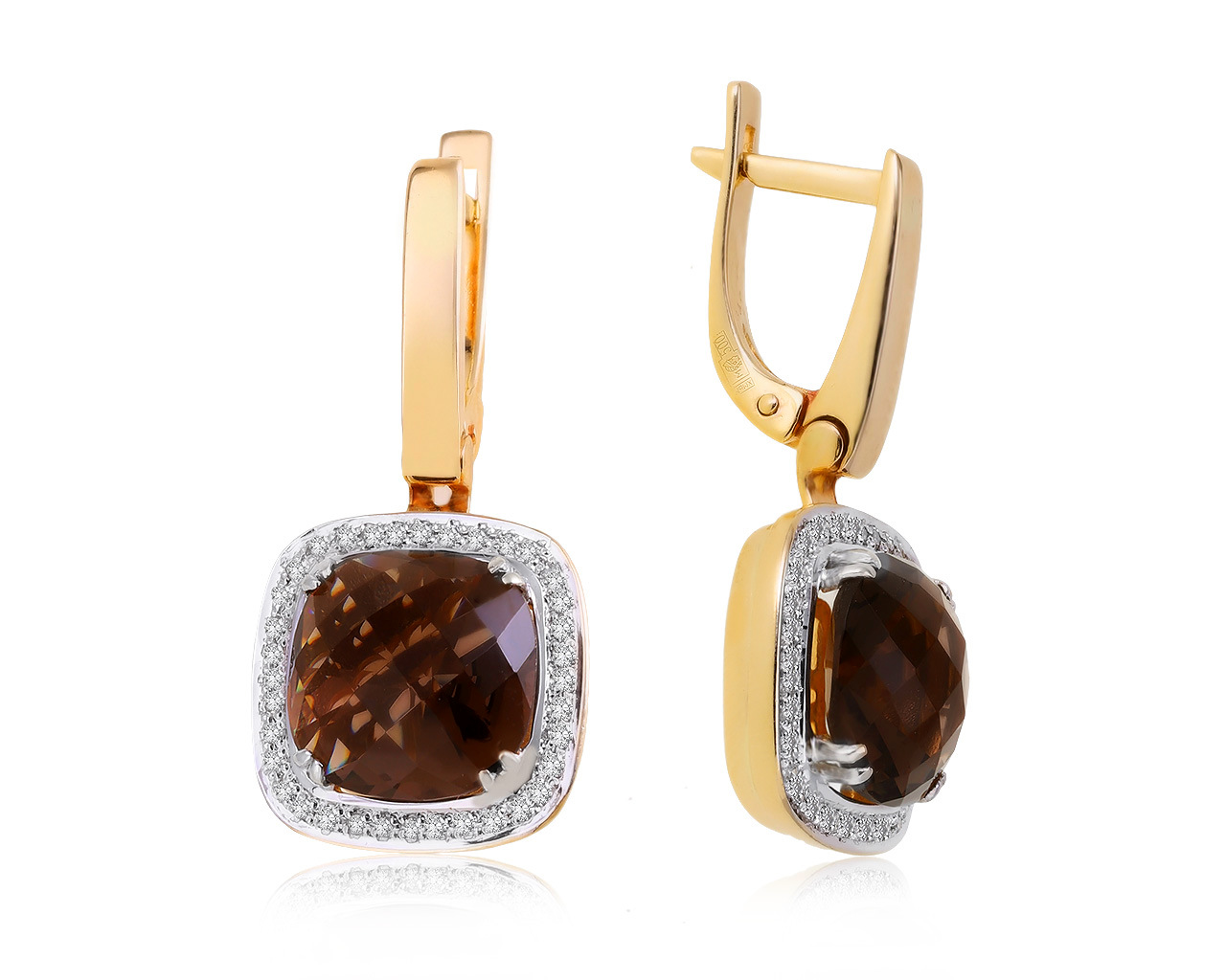 Женственные золотые серьги с раухтопазами 7.31ct