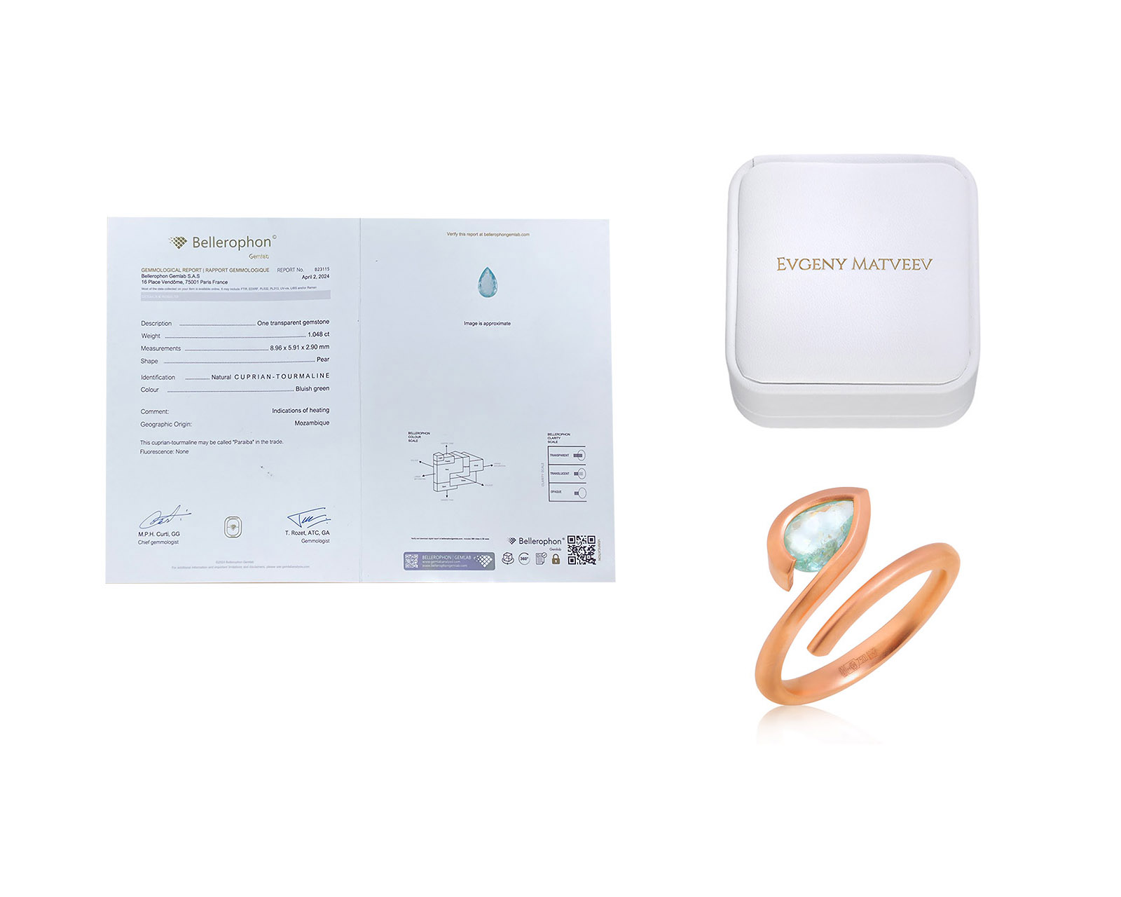 Золотое кольцо с турмалином параиба Мозамбик 1.04ct Evgeny Matveev