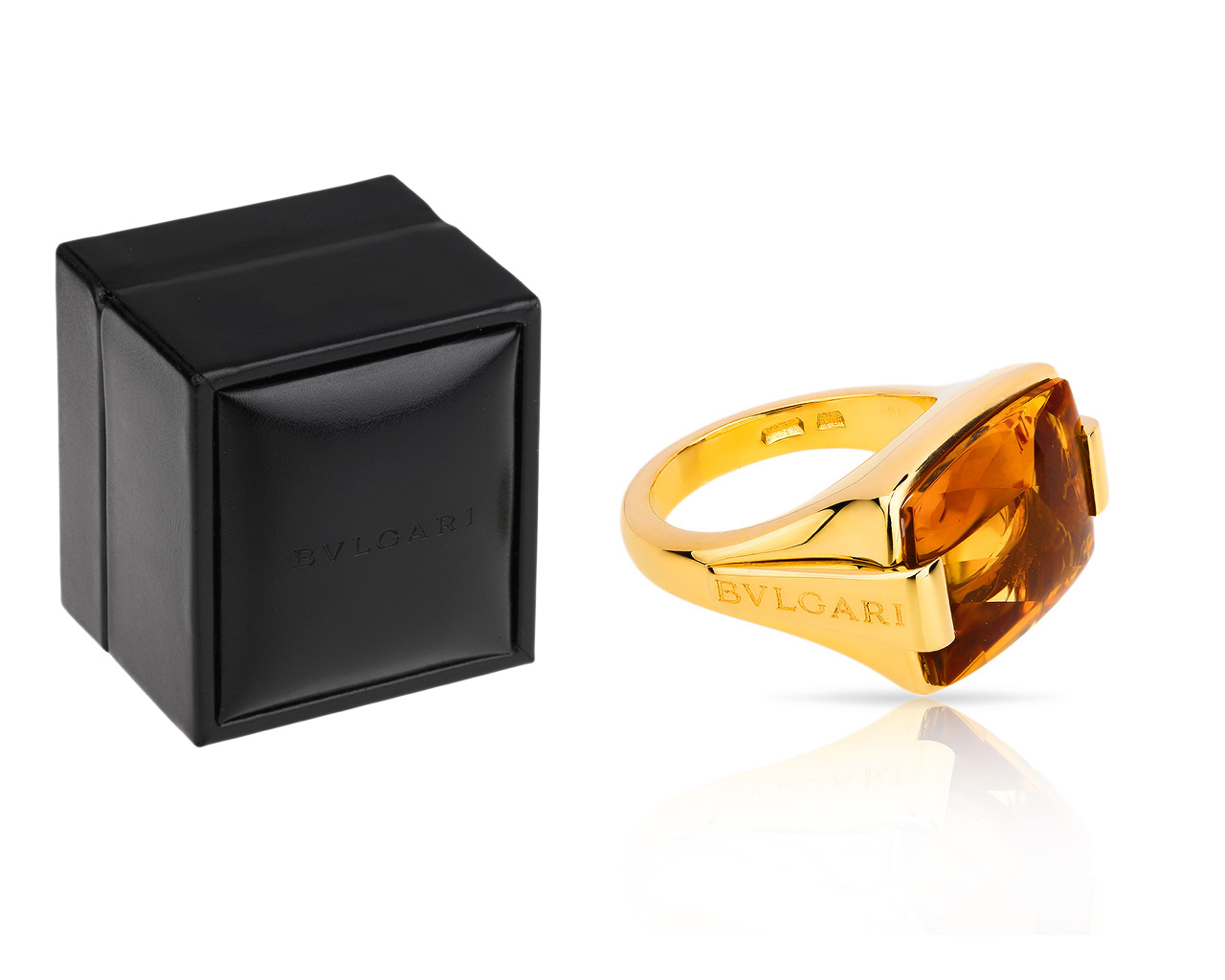 Красивое золотое кольцо с цитрином Bvlgari Metropolis