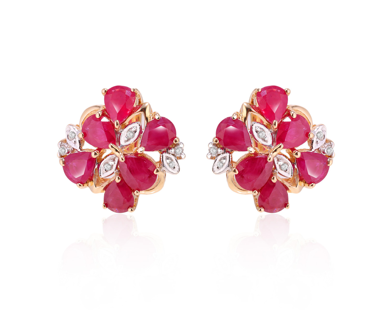 Золотые серьги с рубинами 4.32ct и бриллиантами 0.08ct 081024/15