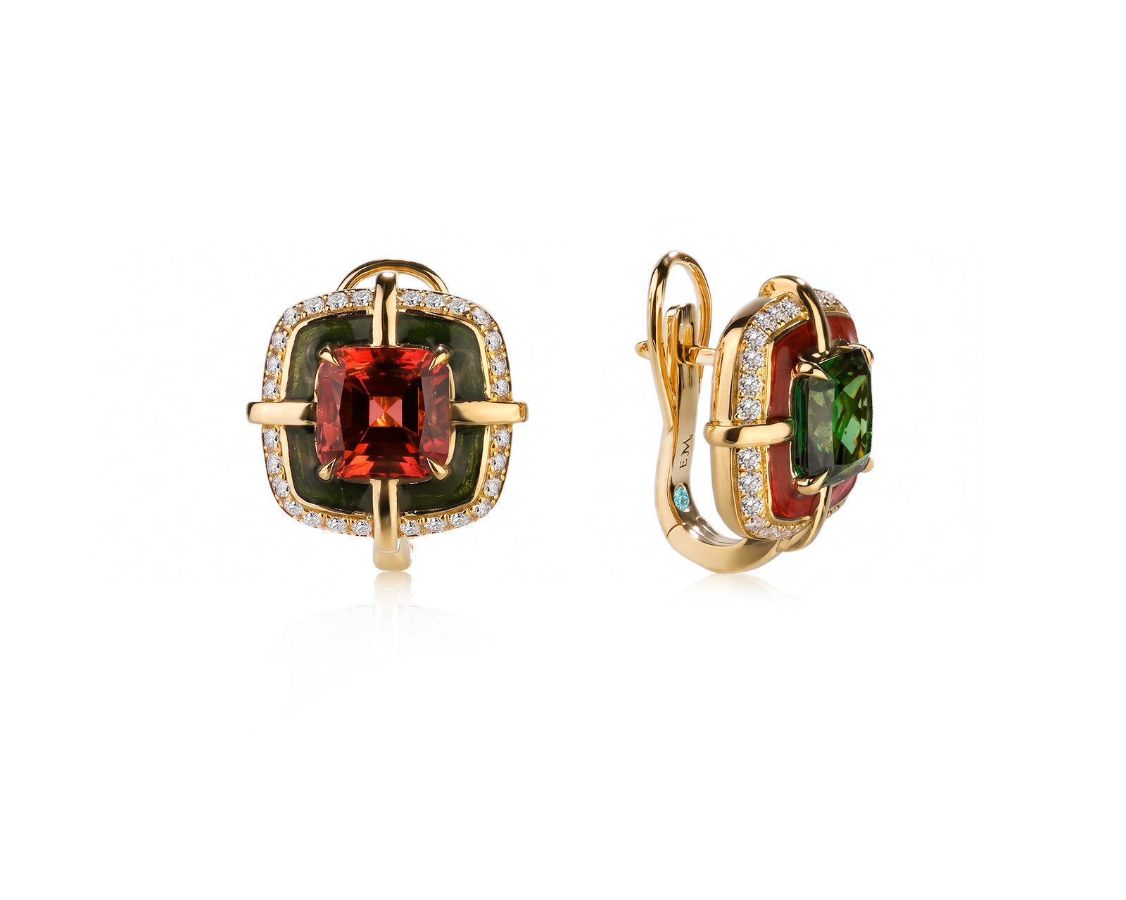 Золотые серьги с цветными турмалинами 3.80ct Evgeny Matveev 121026/Б358