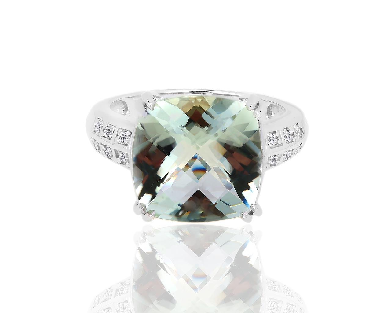 Золотое кольцо с празиолитом и бриллиантами 0.12ct 140119/7