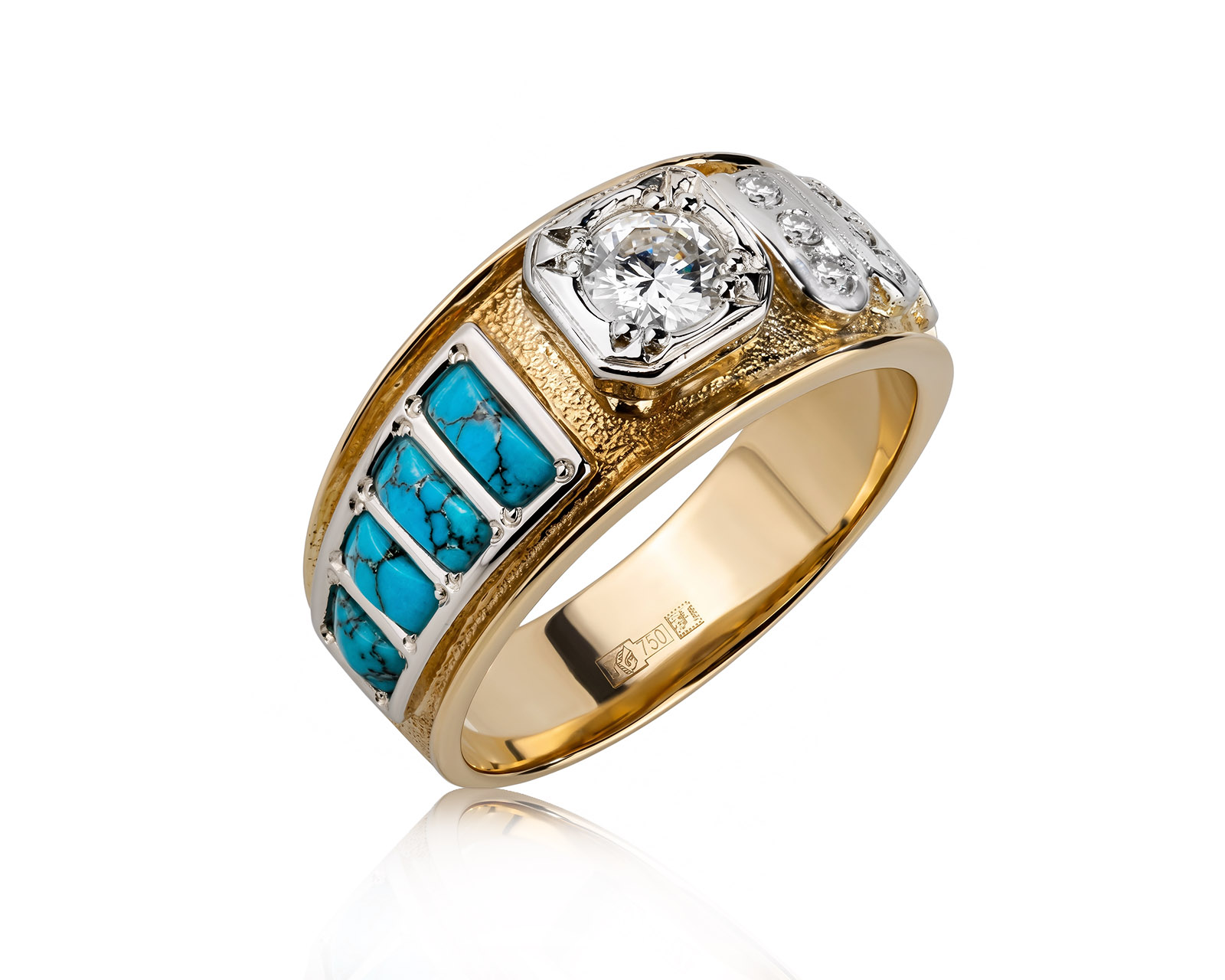 Золотое кольцо с бриллиантами 0.39ct и бирюзой 0.20ct 290126/3