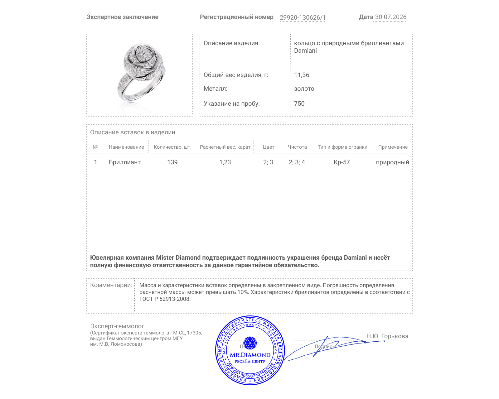 Оригинальное золотое кольцо с бриллиантами 1.23ct Damiani Bocciolo