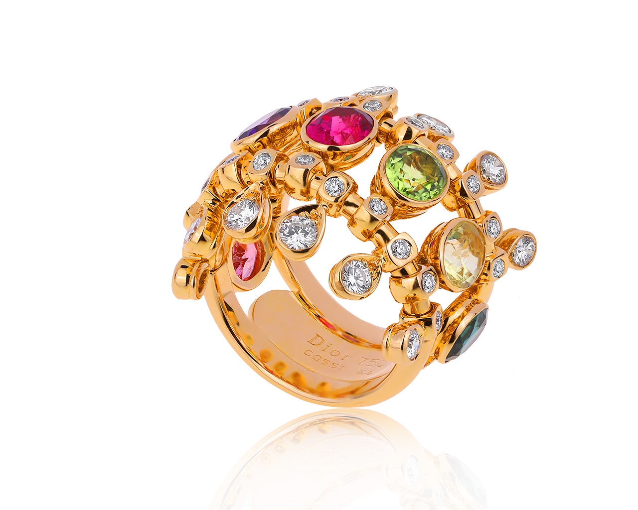 Оригинальное золотое кольцо с цветными камнями 3.17ct Dior 080320/1