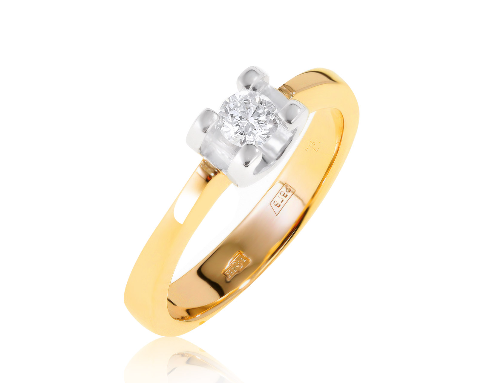 Престижное золотое кольцо с бриллиантом 0.18ct