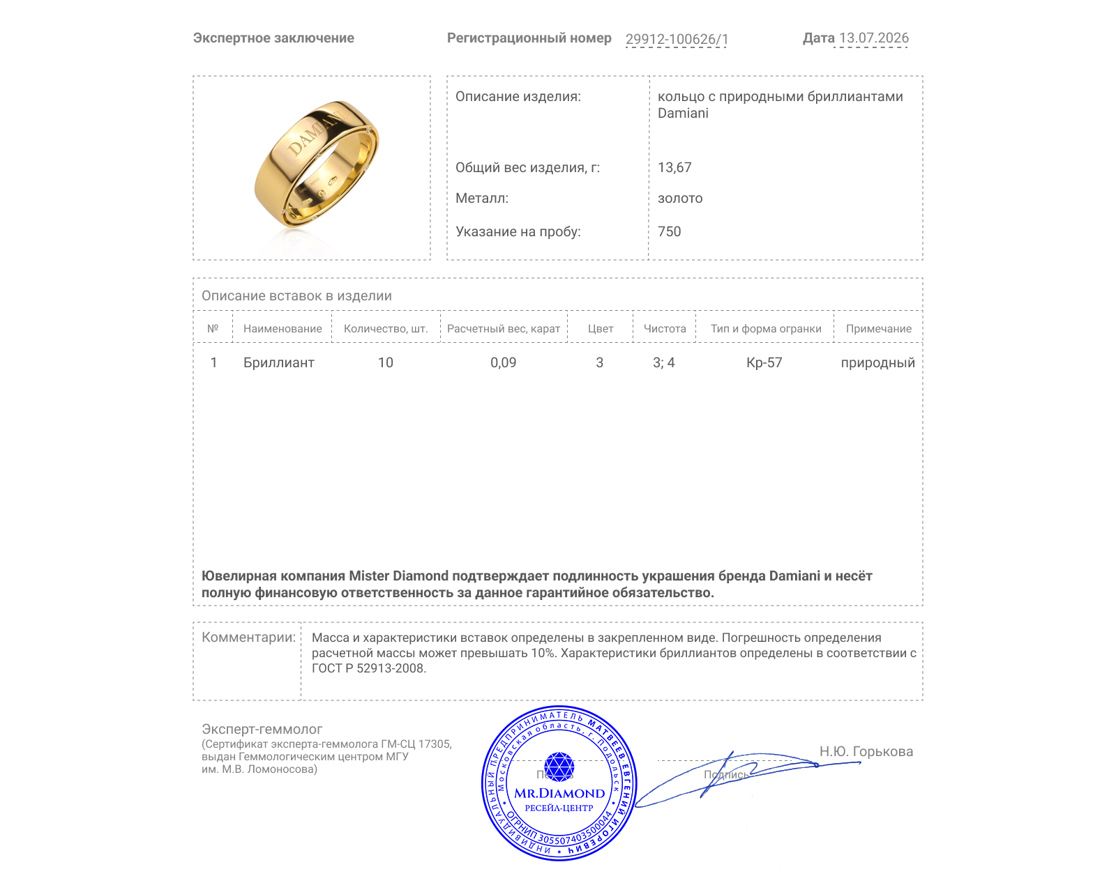Оригинальное золотое кольцо с бриллиантами 0.09ct Damiani D.Side