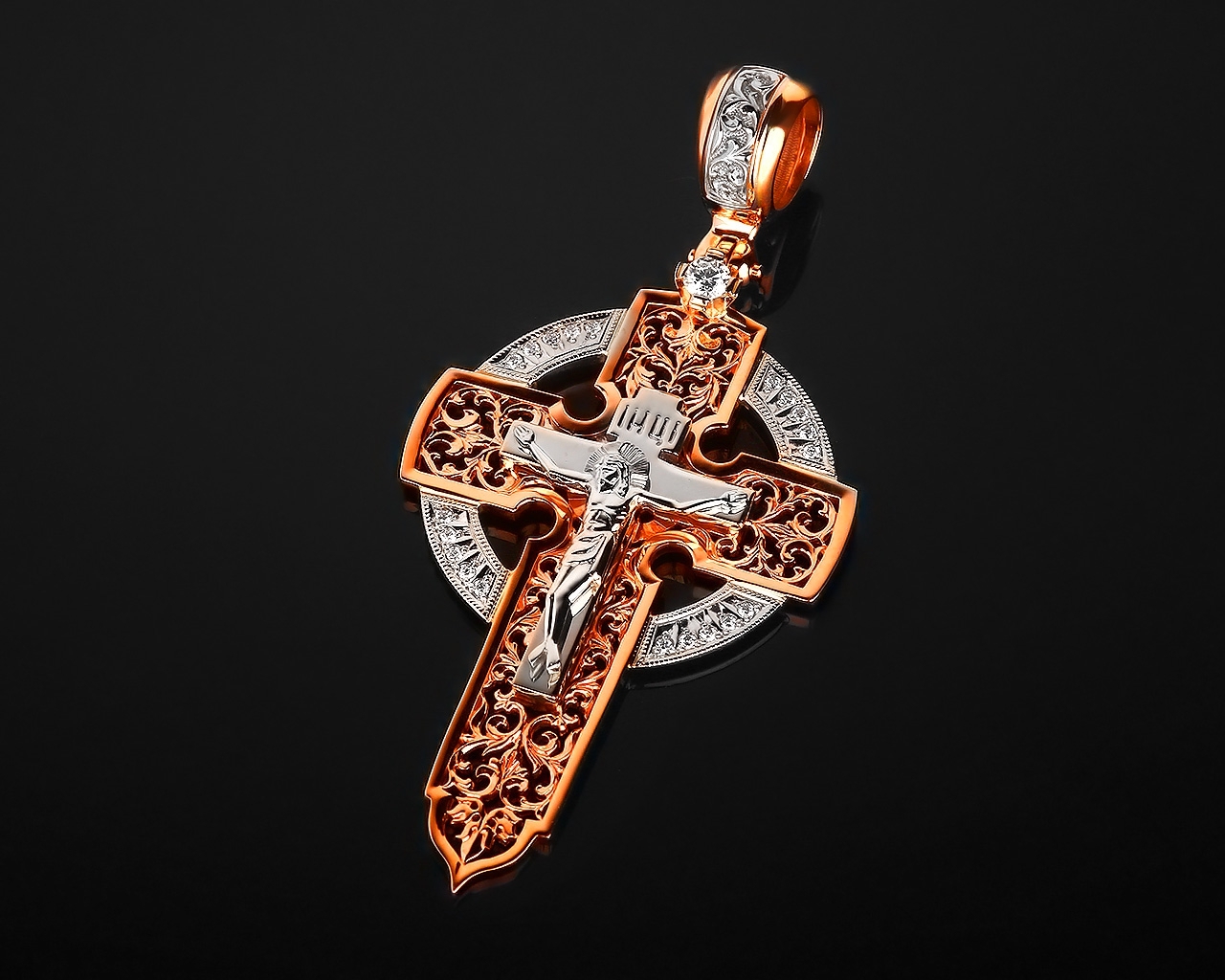 Солидный золотой крест с бриллиантами 0.21ct 101117/9