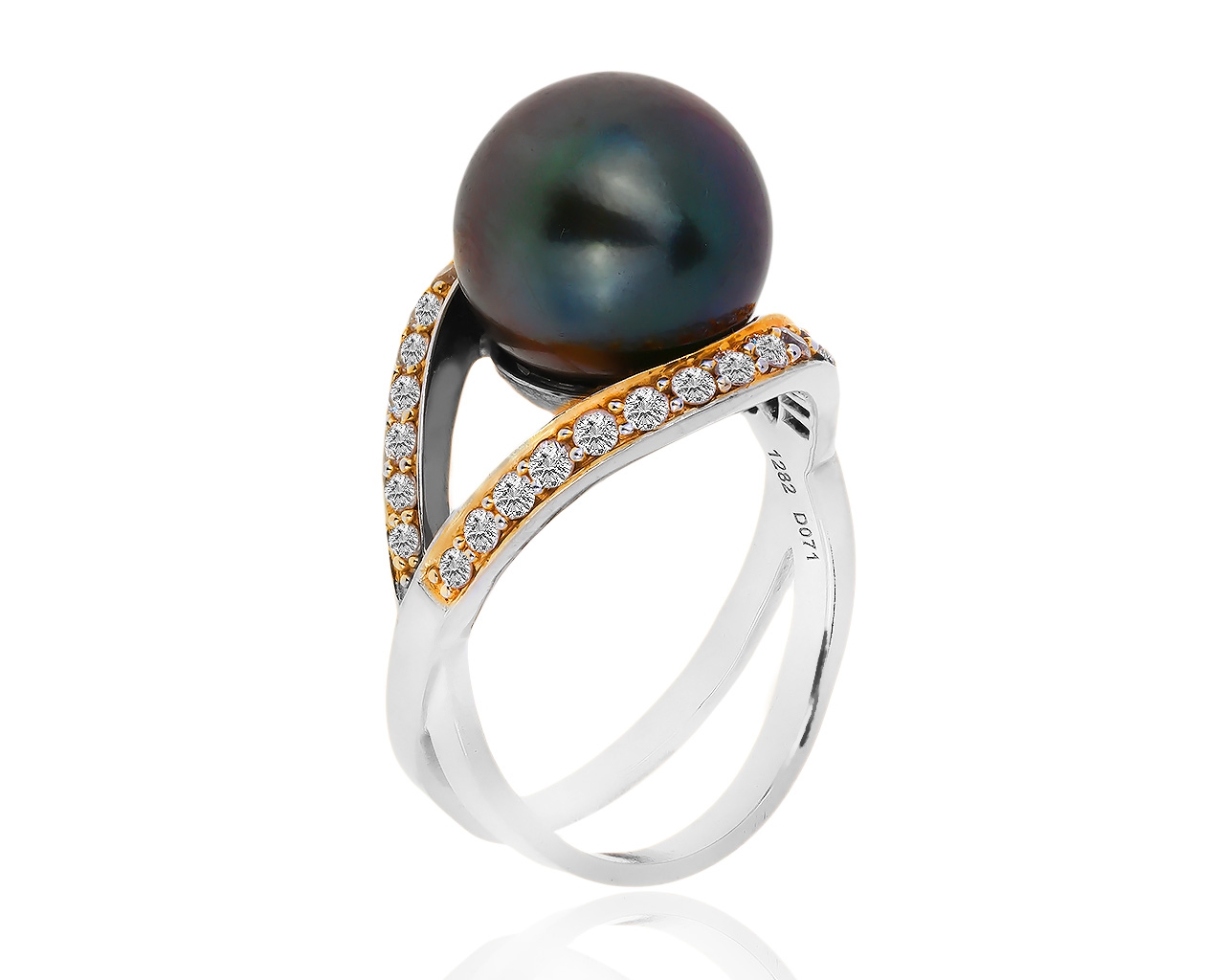 Золотое кольцо с жемчугом и бриллиантами 0.71ct 121218/19