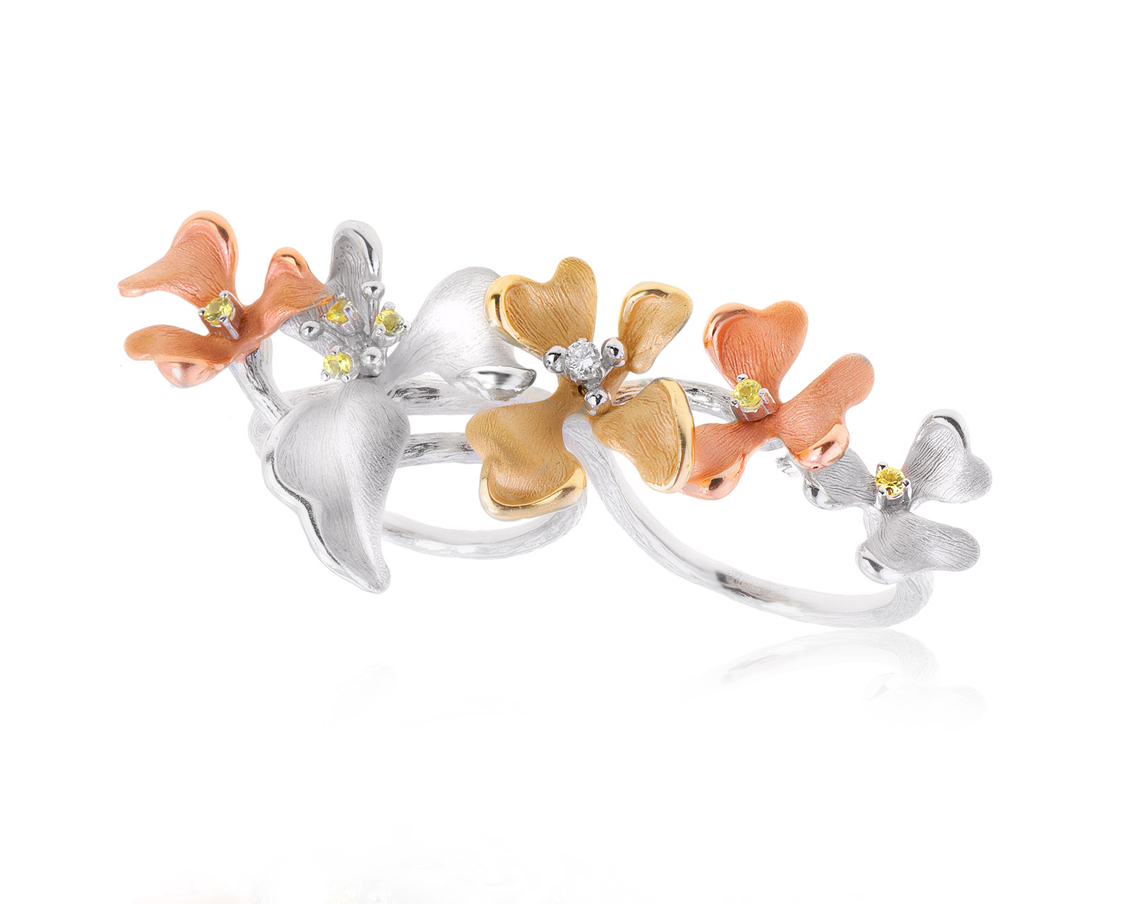 Оригинальное золотое кольцо с желтыми сапфирами 0.18ct Roberto Bravo Kareena 240824/9