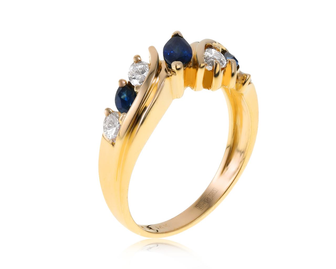 Женственное золотое кольцо с сапфирами 0.45ct