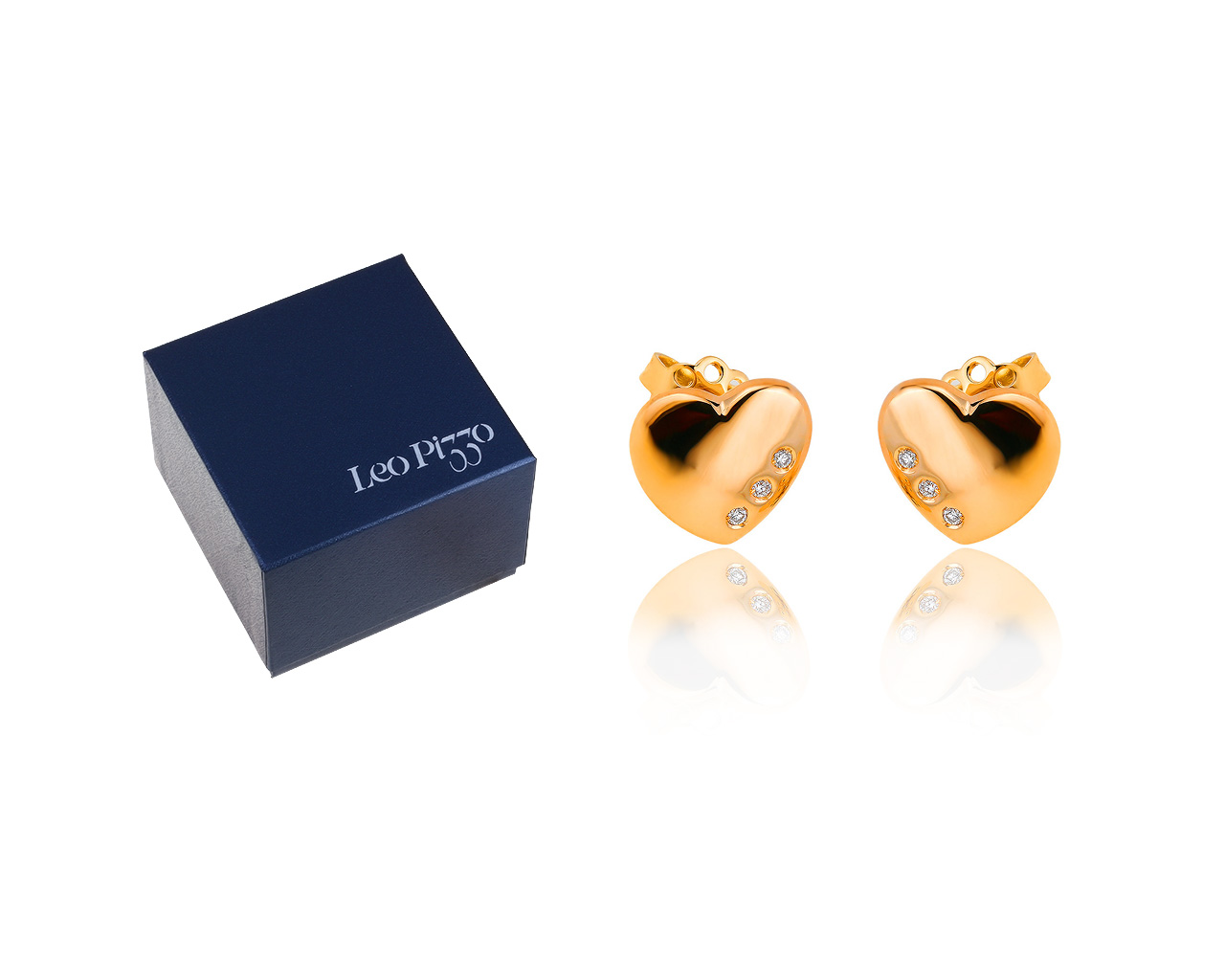 Оригинальные золотые серьги с бриллиантами 0.05ct Leo Pizzo Heart