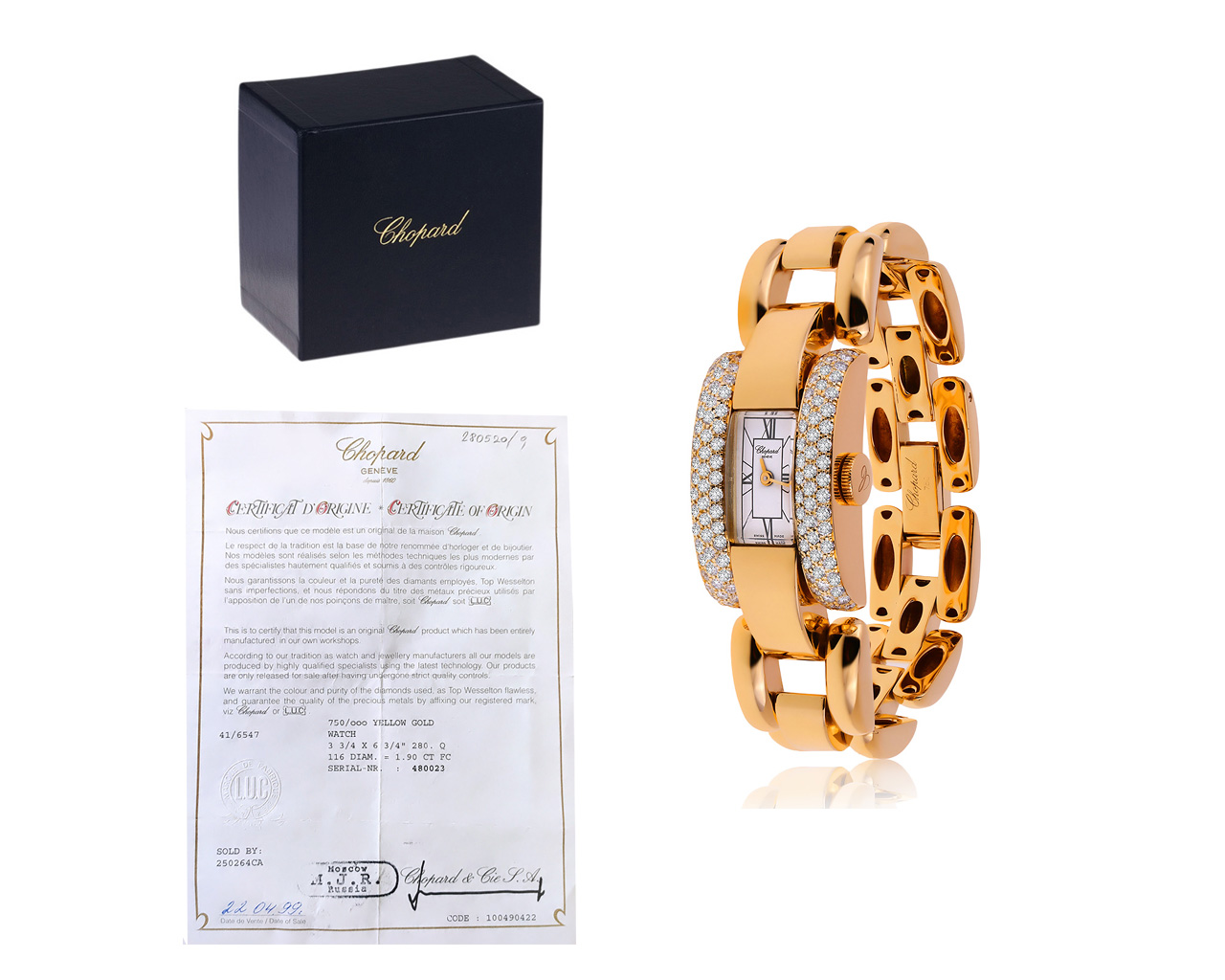 Оригинальные золотые часы с бриллиантами 1.90ct Chopard