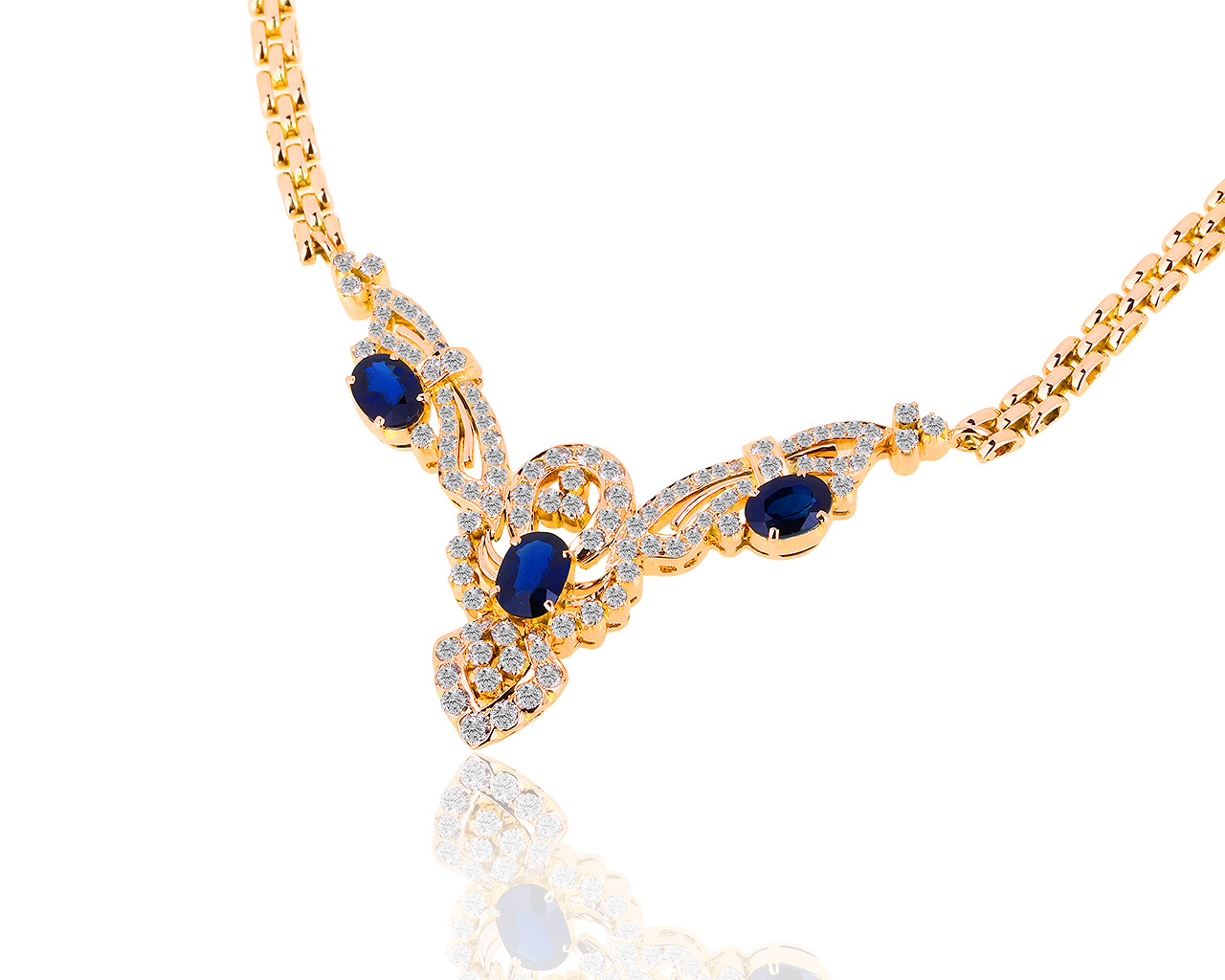 Золотое колье с сапфирами 2.64ct и бриллиантами 2.16ct 060818/11